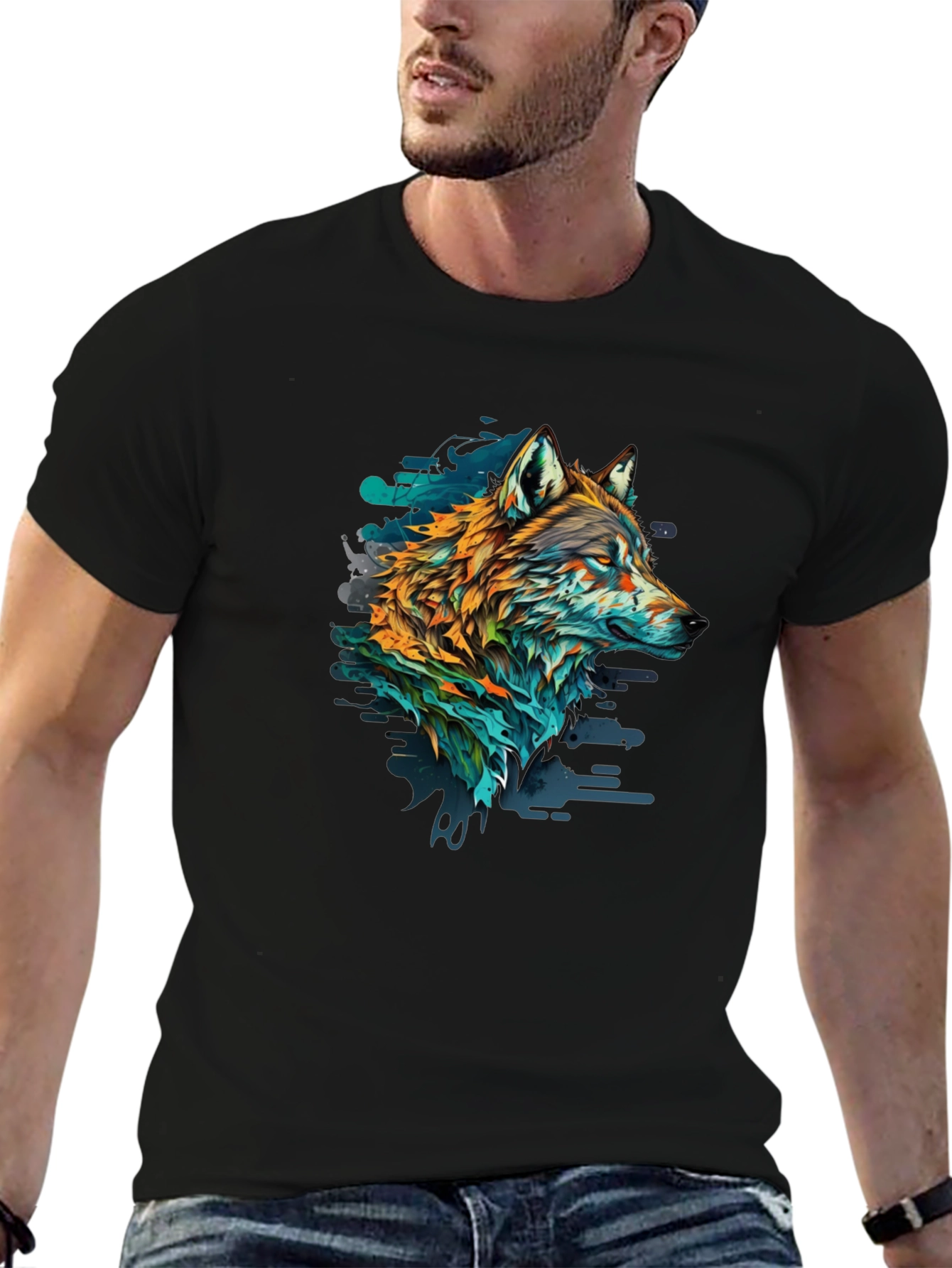 Wolf Graphic Print Black Tee