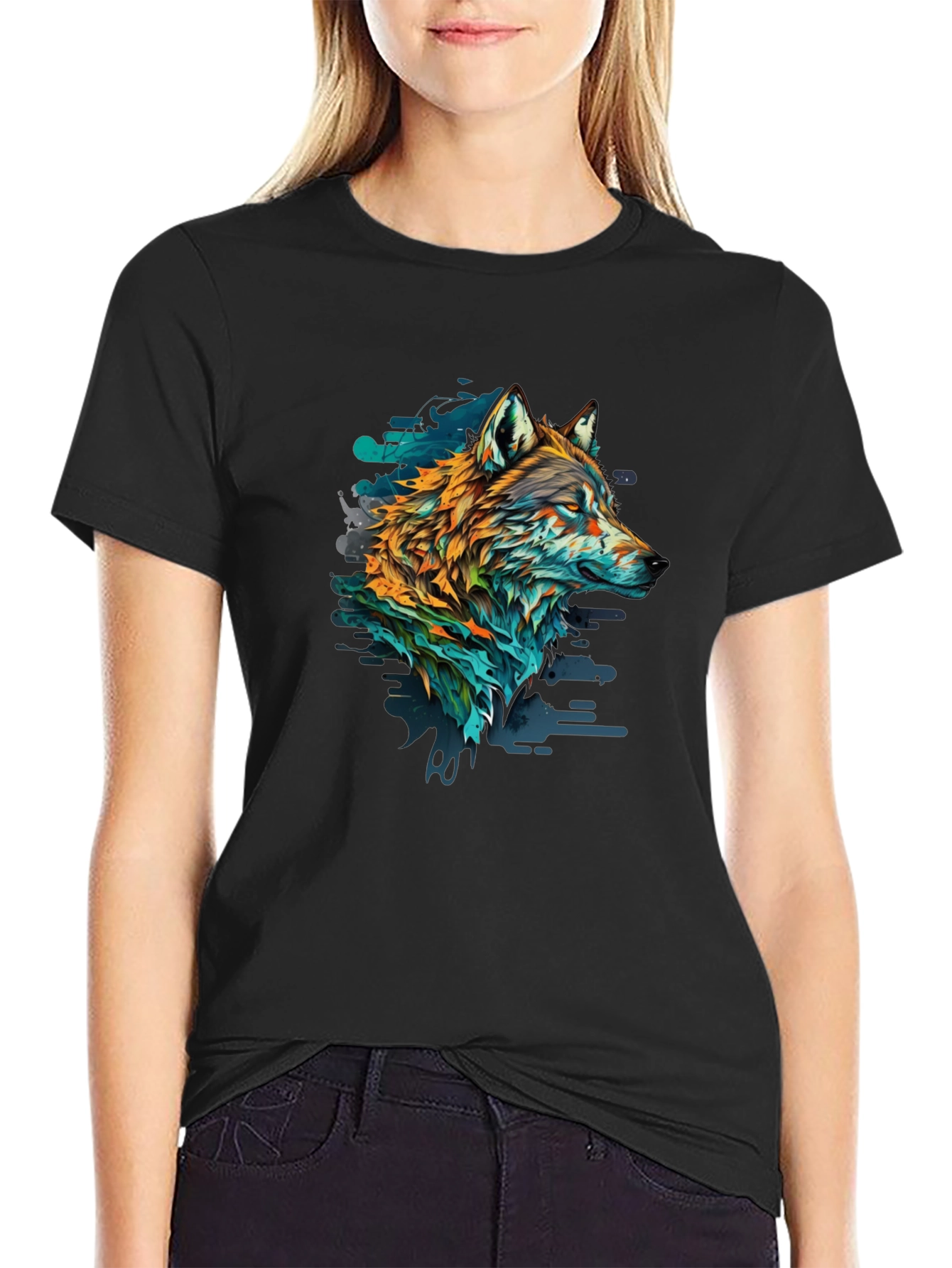 Wolf Graphic Print Black Tee