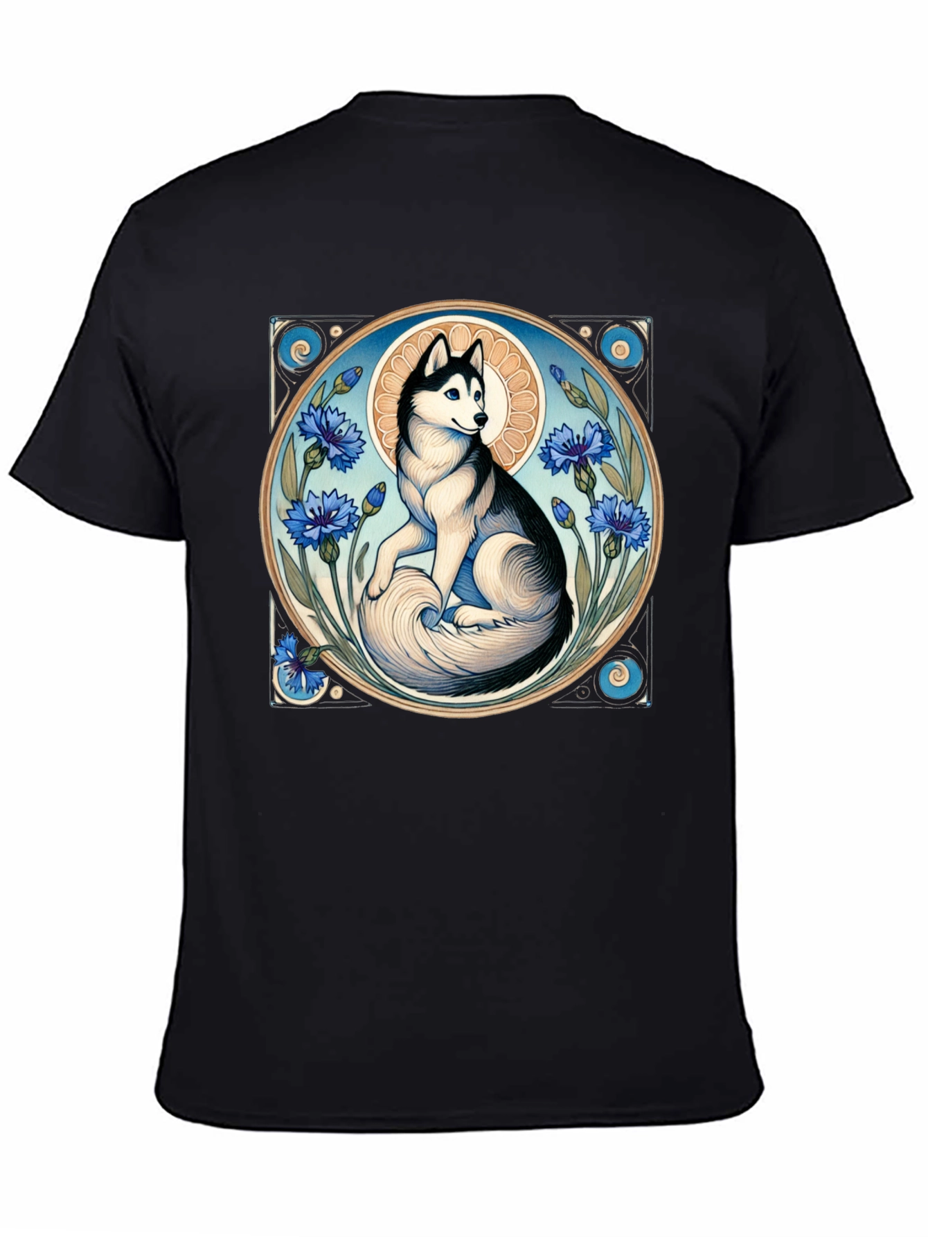 Husky Art Nouveau Black T-Shirt