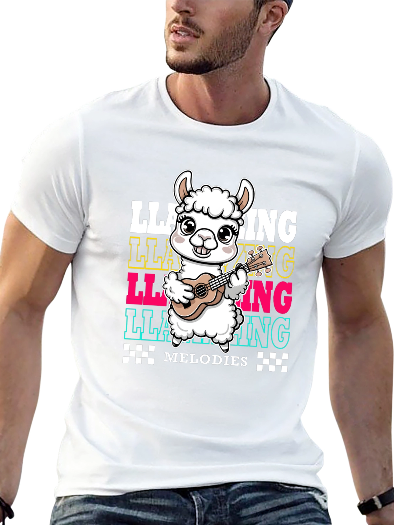 Llama Ukulele Melodies Graphic T-Shirt