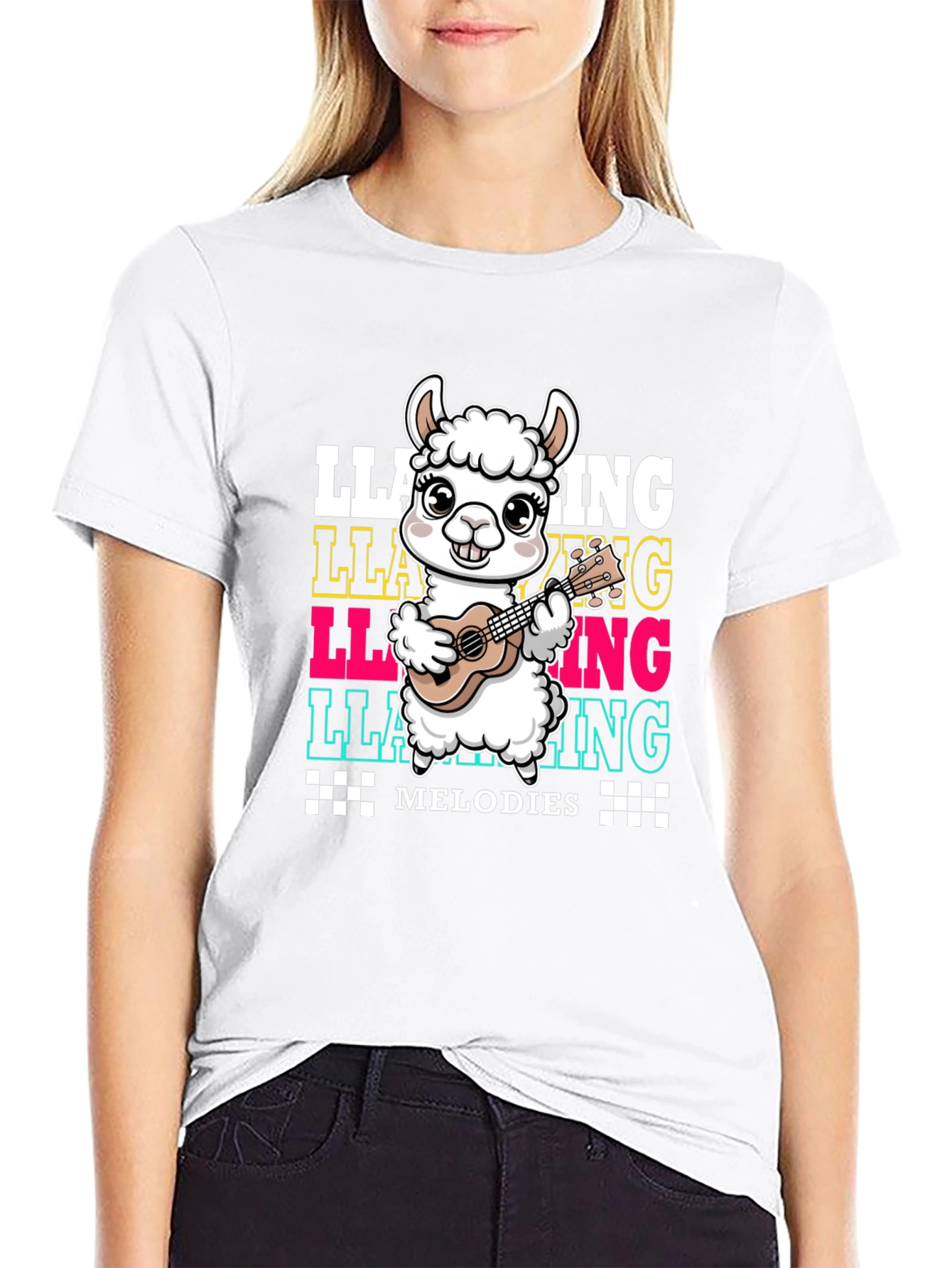 Llama Ukulele Melodies Graphic T-Shirt