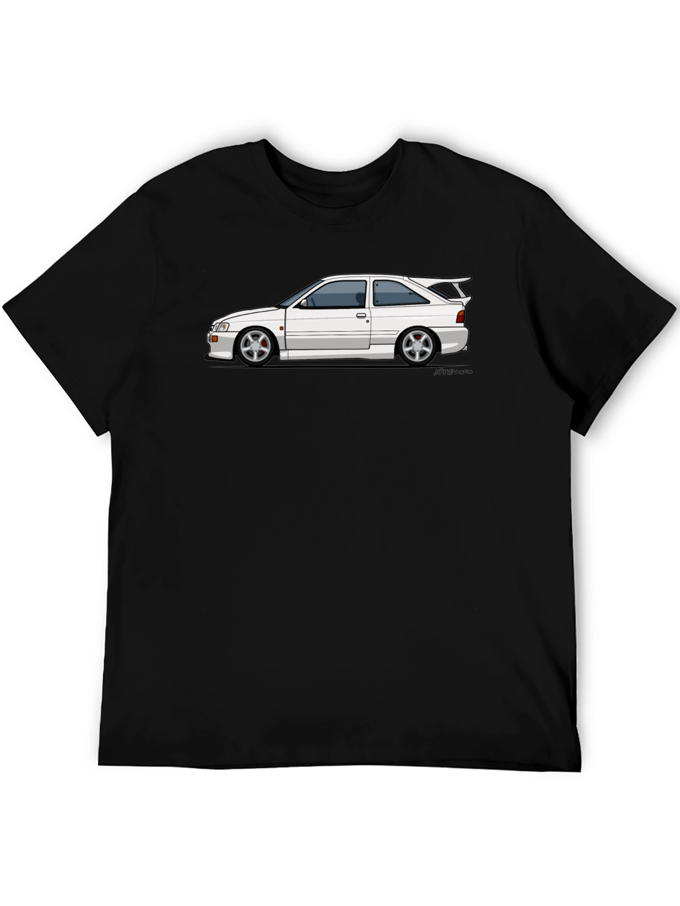 White Car Graphic Tee - Black Cotton Blend