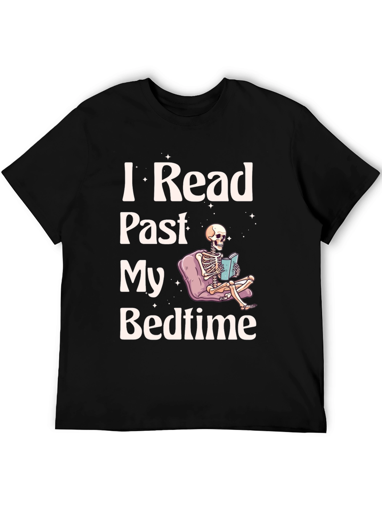 I Read Past My Bedtime Skeleton Black T-Shirt