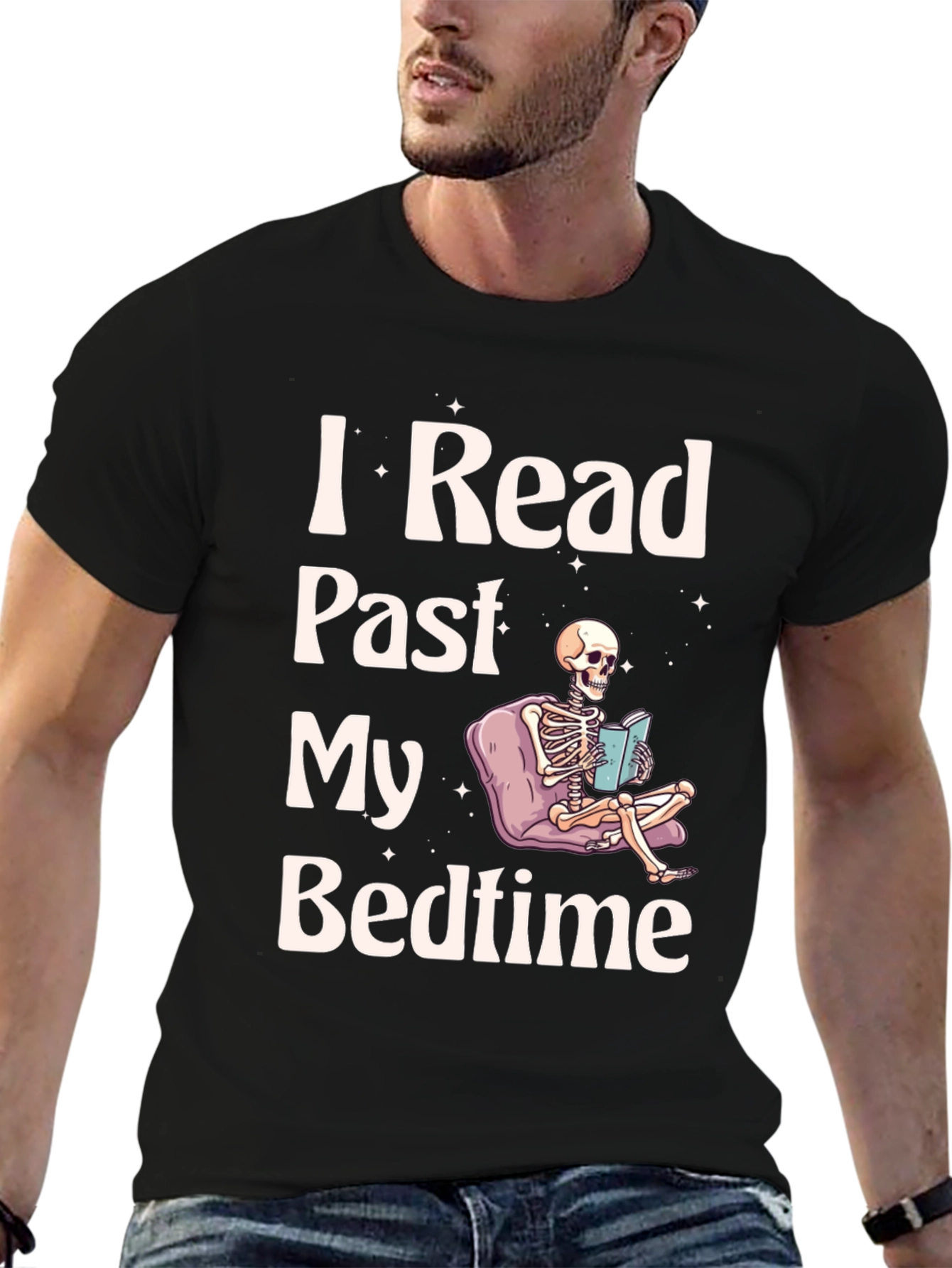 I Read Past My Bedtime Skeleton Black T-Shirt