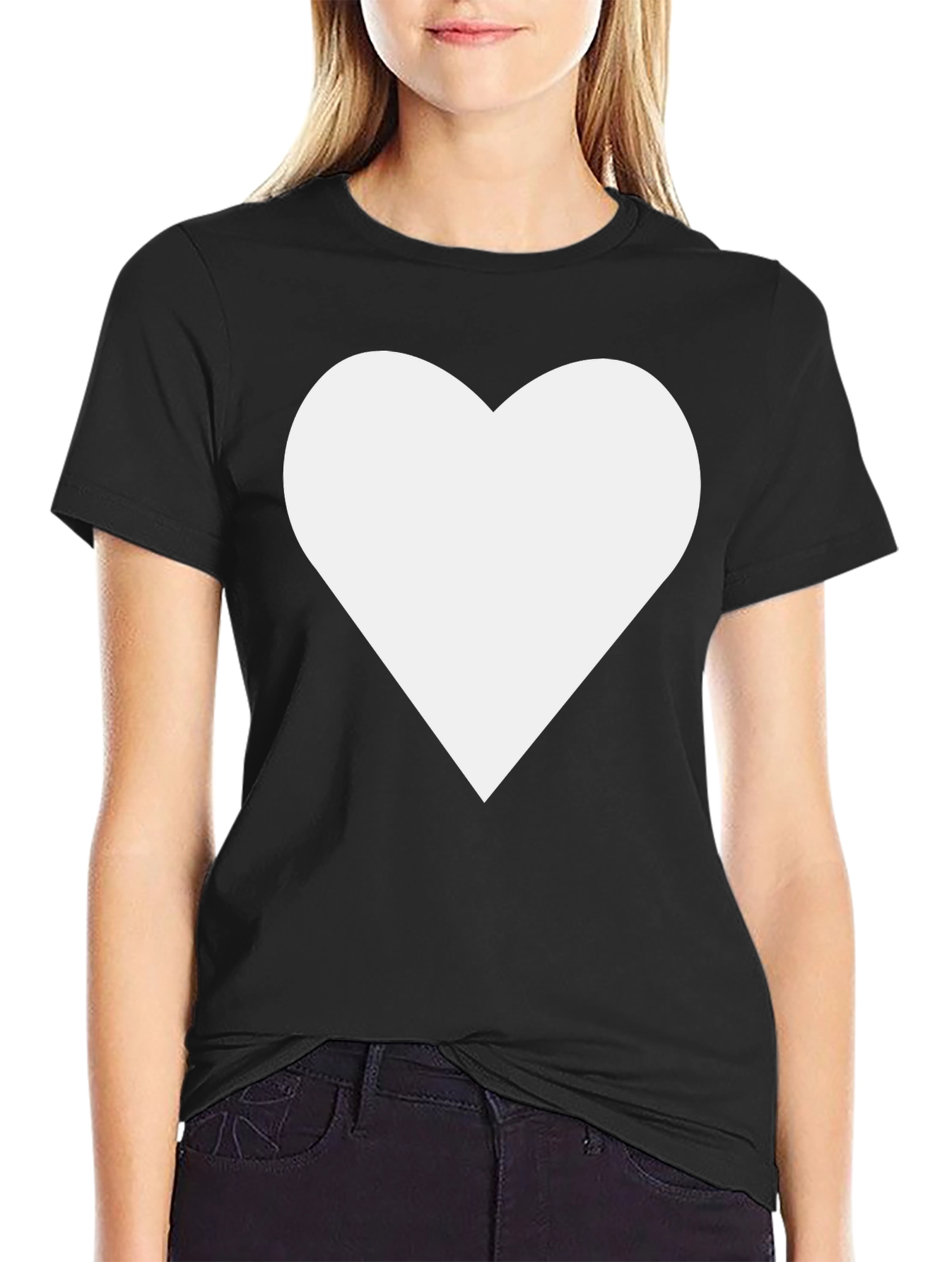 Black Tee with White Heart Graphic