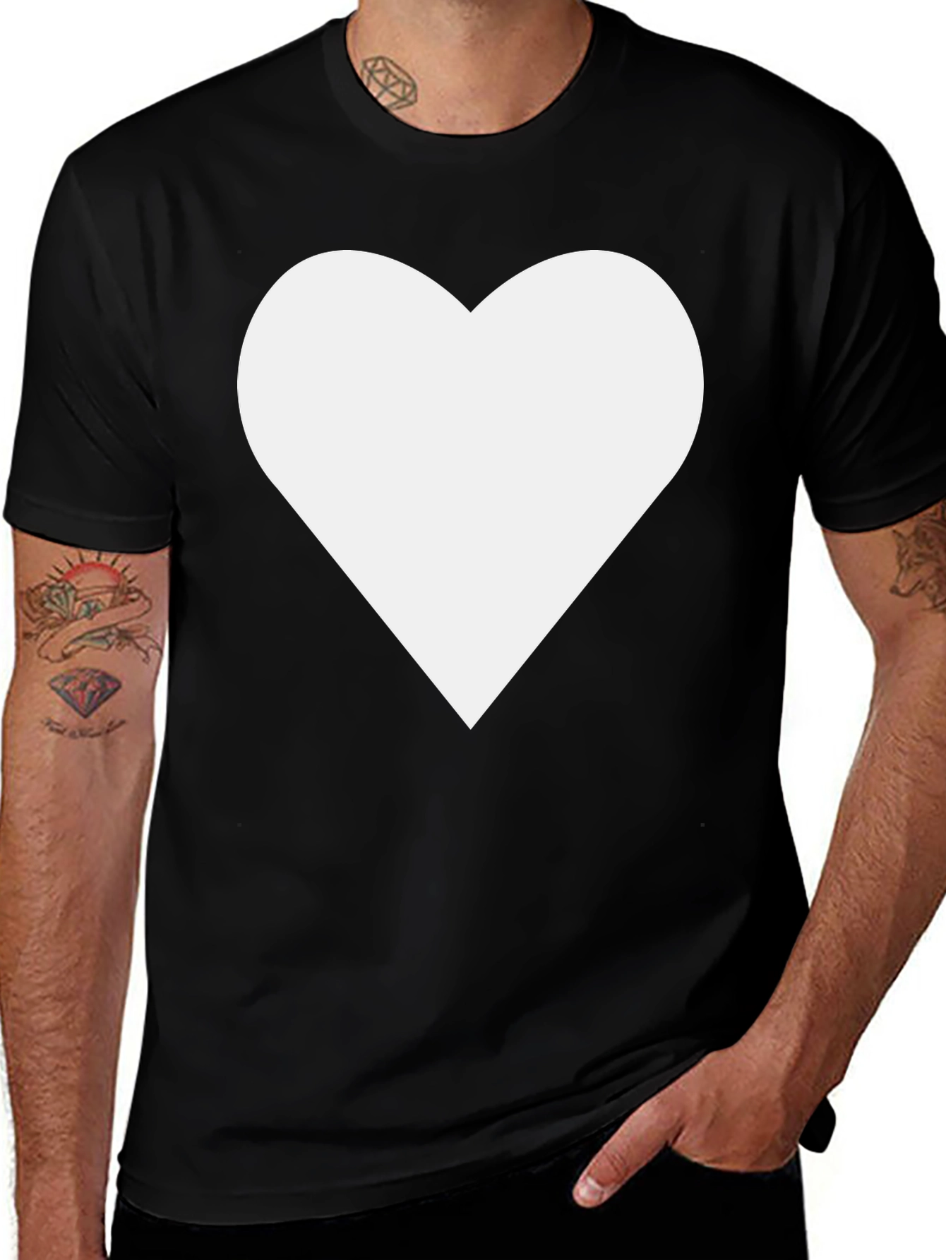 Black Tee with White Heart Graphic