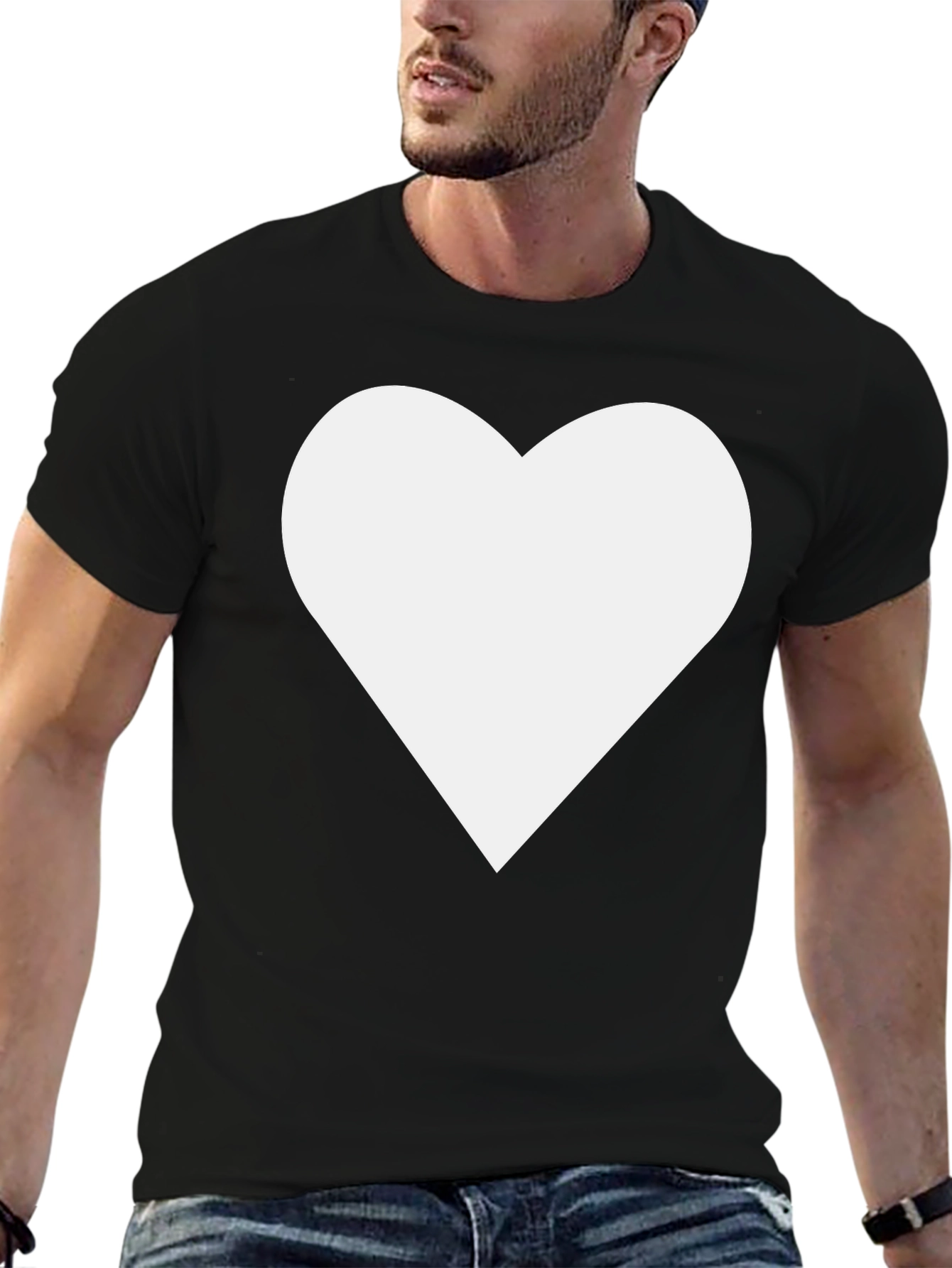 Black Tee with White Heart Graphic