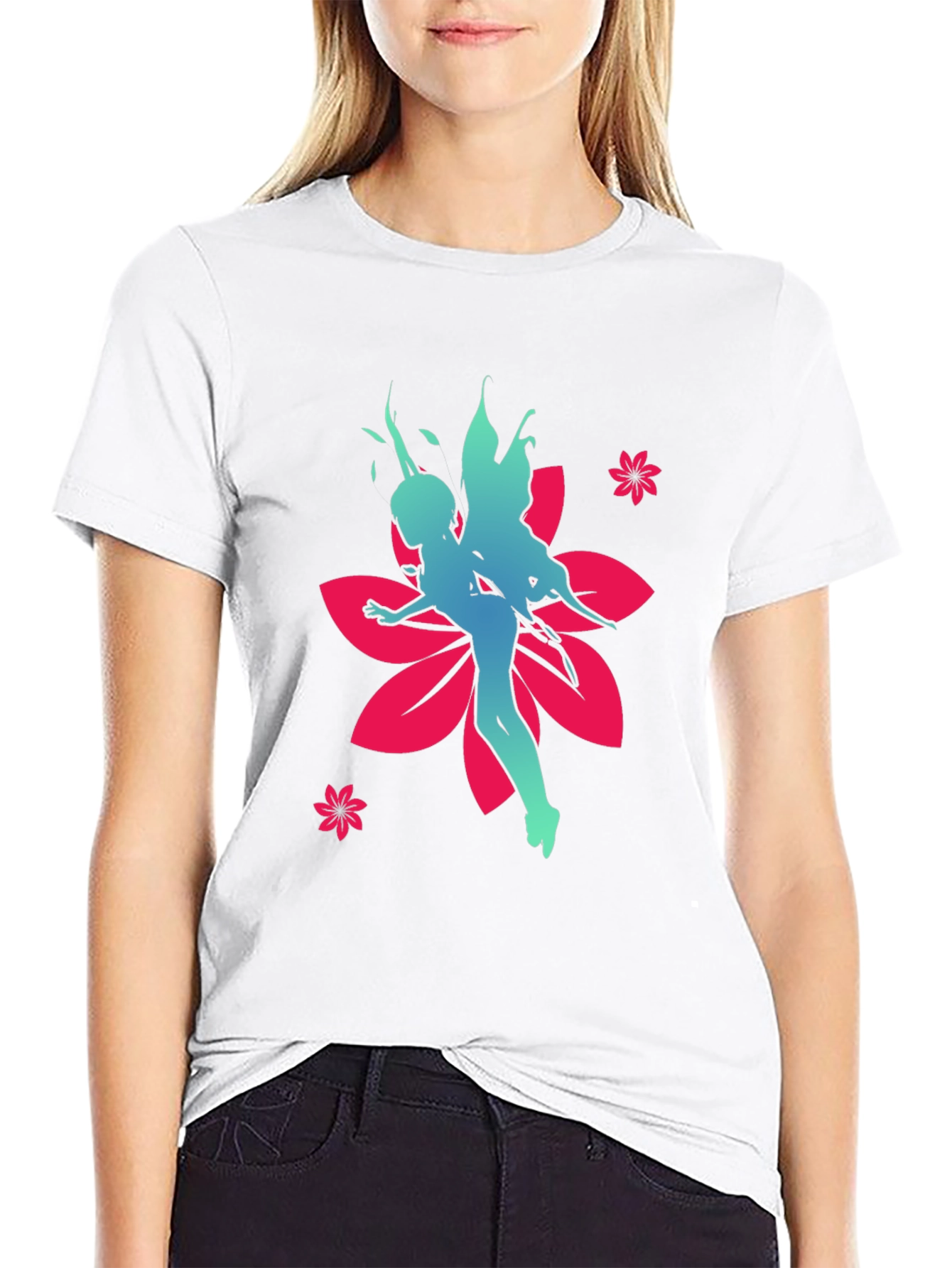 Fairy Flower Graphic Tee - Stylish Black Cotton T-Shirt