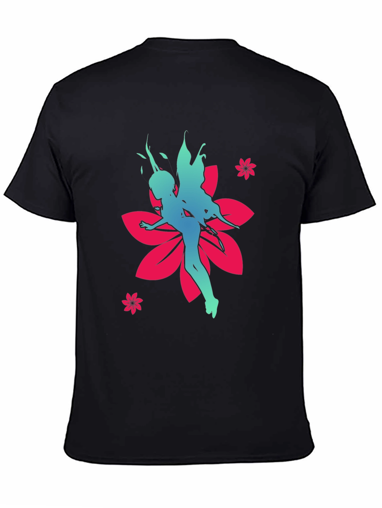 Fairy Flower Graphic Tee - Stylish Black Cotton T-Shirt