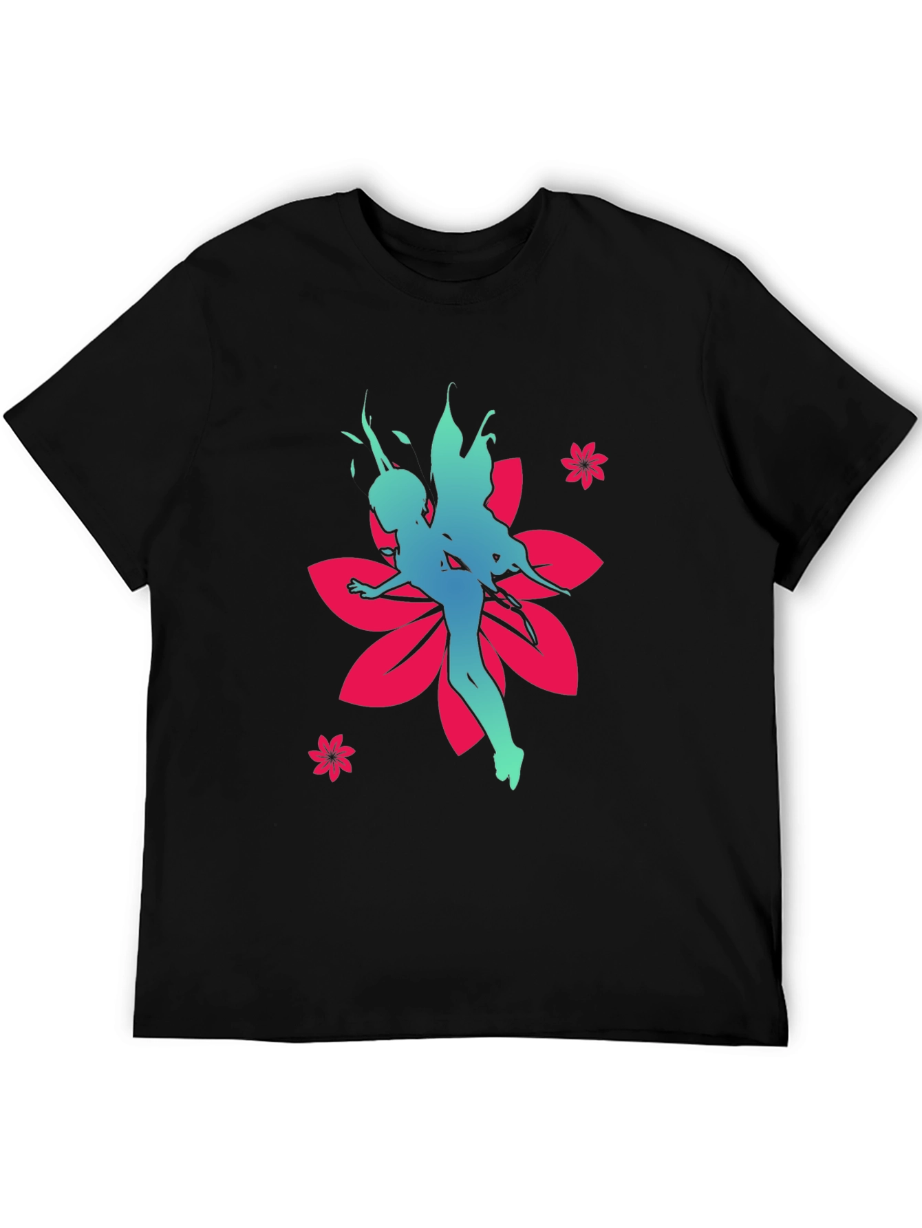 Fairy Flower Graphic Tee - Stylish Black Cotton T-Shirt