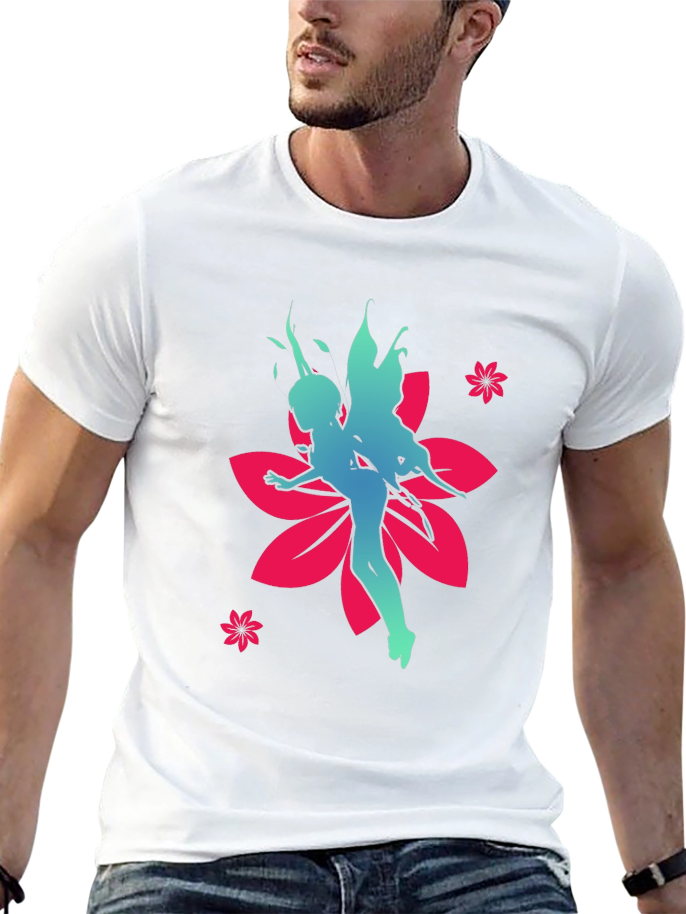 Fairy Flower Graphic Tee - Stylish Black Cotton T-Shirt