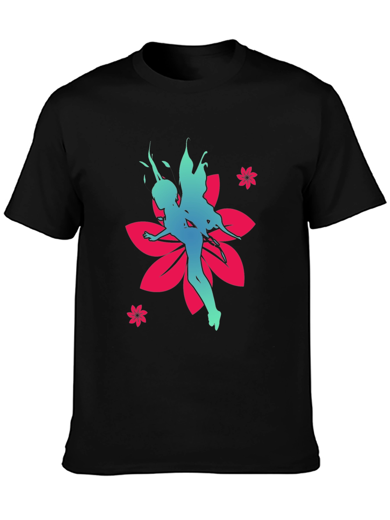 Fairy Flower Graphic Tee - Stylish Black Cotton T-Shirt