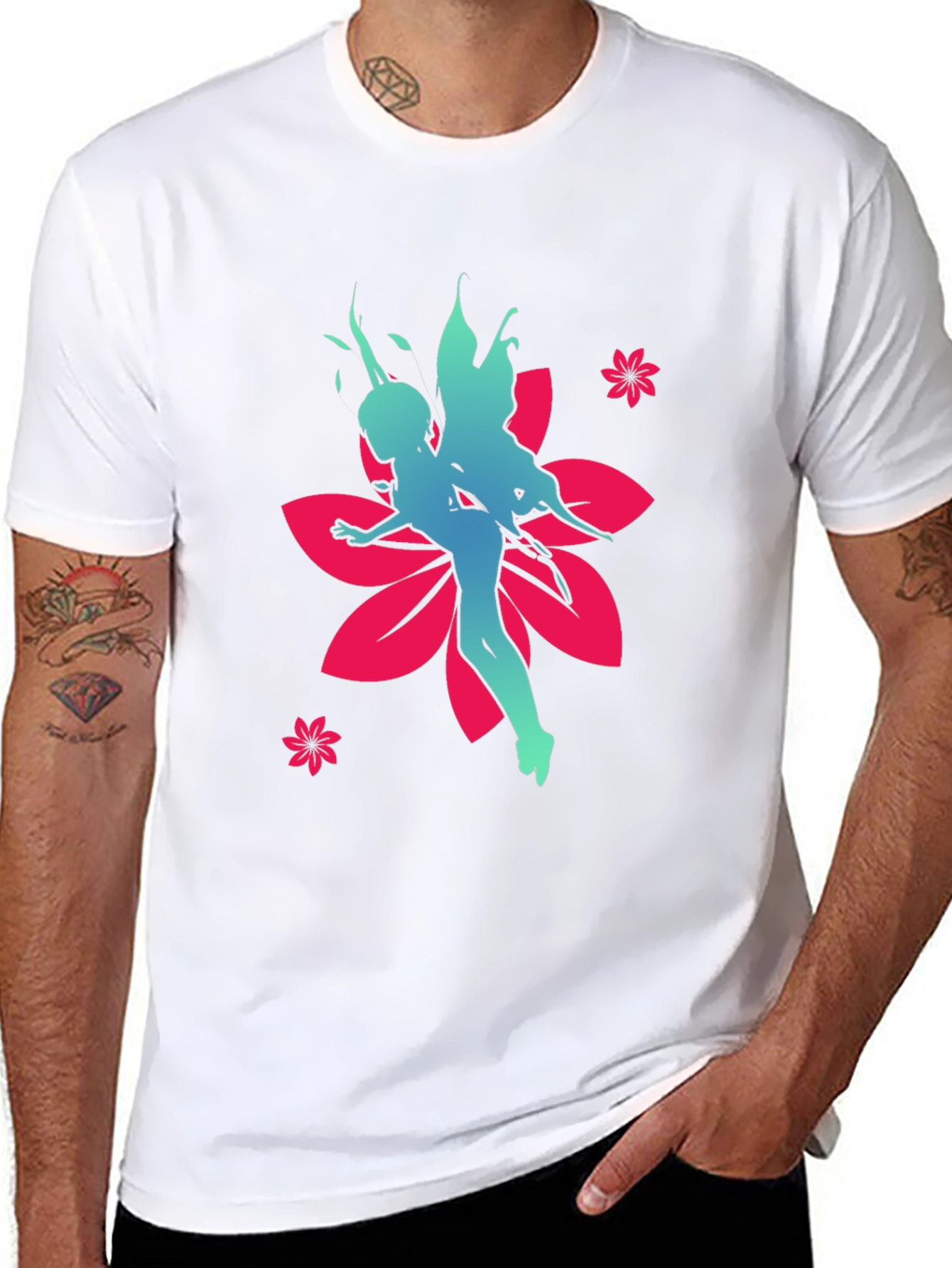 Fairy Flower Graphic Tee - Stylish Black Cotton T-Shirt