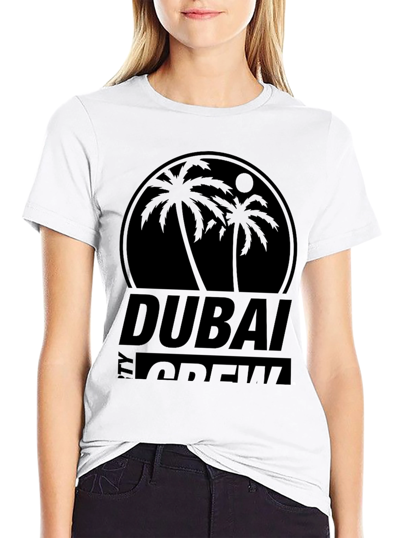 Dubai Crew Black Graphic Tee - Tropical Palm Design