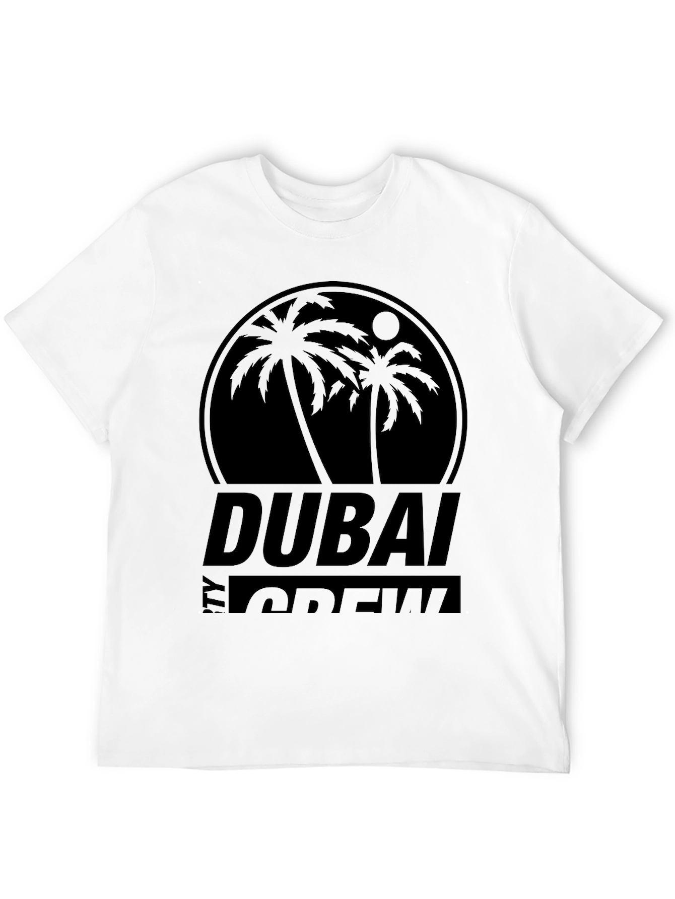 Dubai Crew Black Graphic Tee - Tropical Palm Design