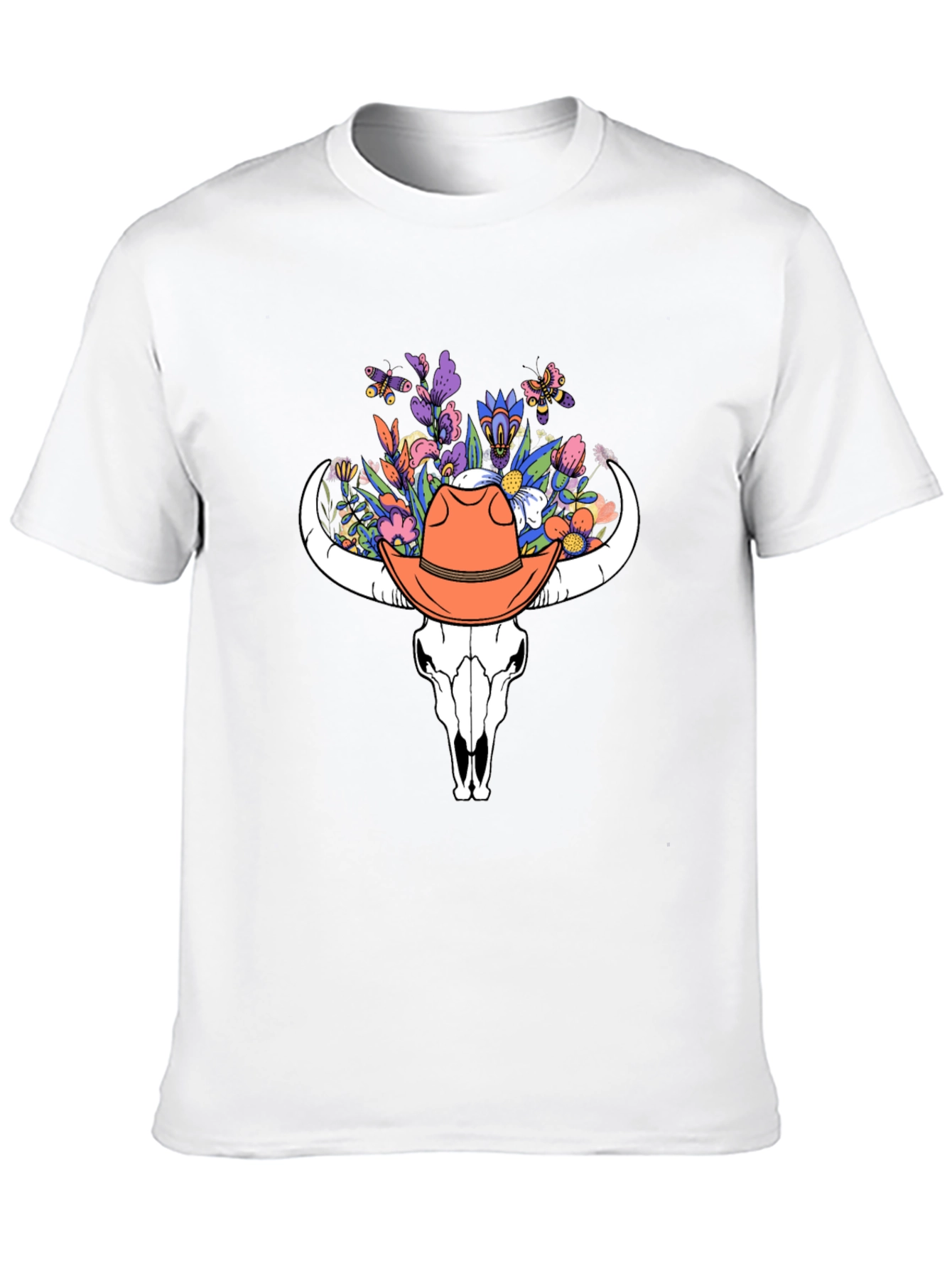 Floral Bull Skull Tee - Western Style