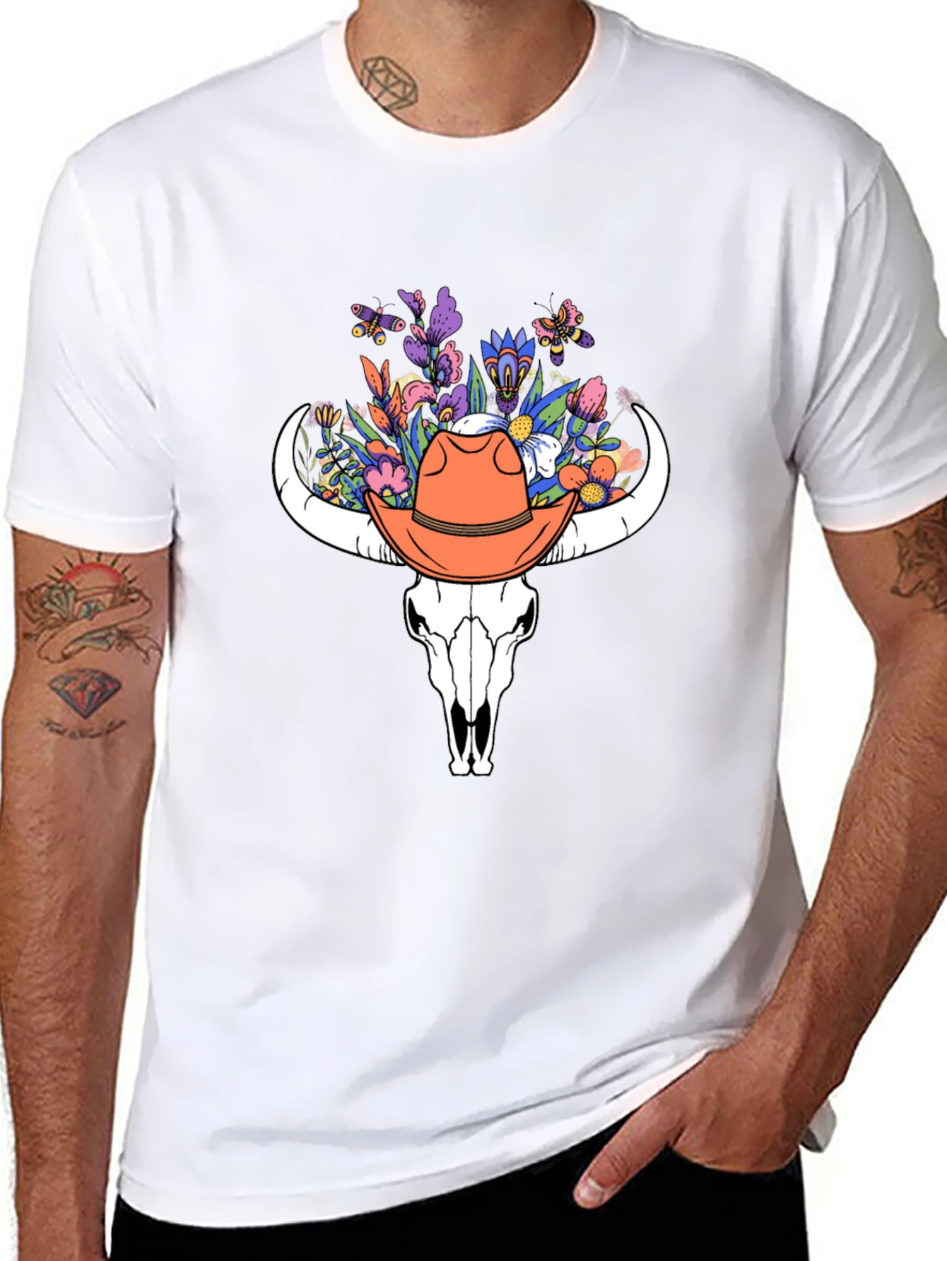 Floral Bull Skull Tee - Western Style