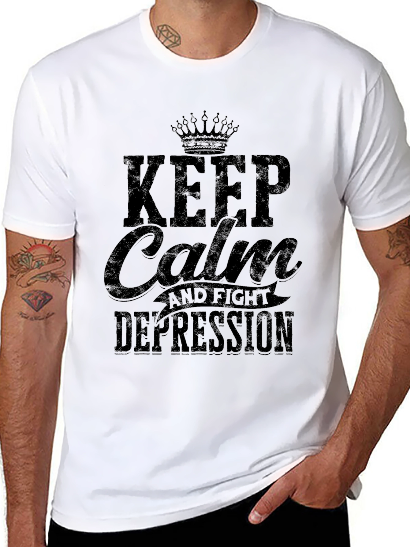 Keep Calm and Fight Depression Black Graphic Tee