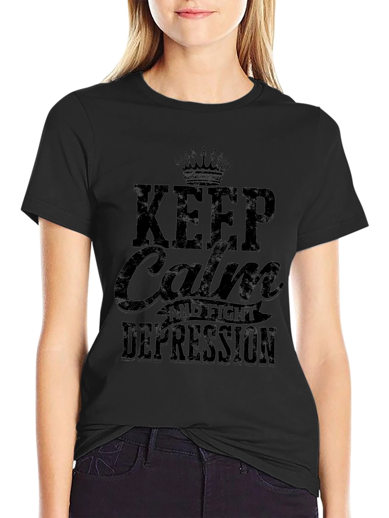 Keep Calm and Fight Depression Black Graphic Tee