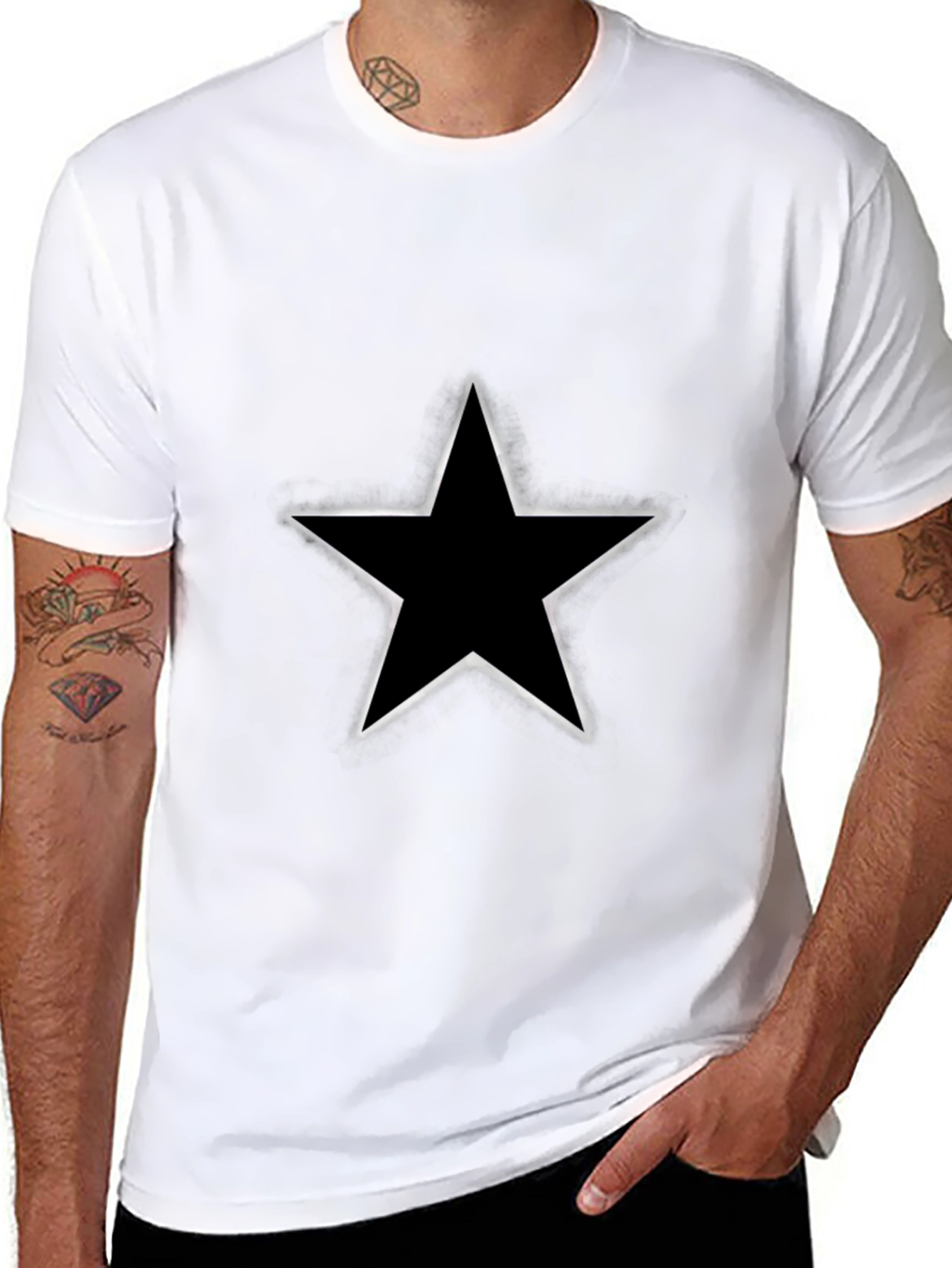 Mens Black Star Graphic T-Shirt - Casual Style