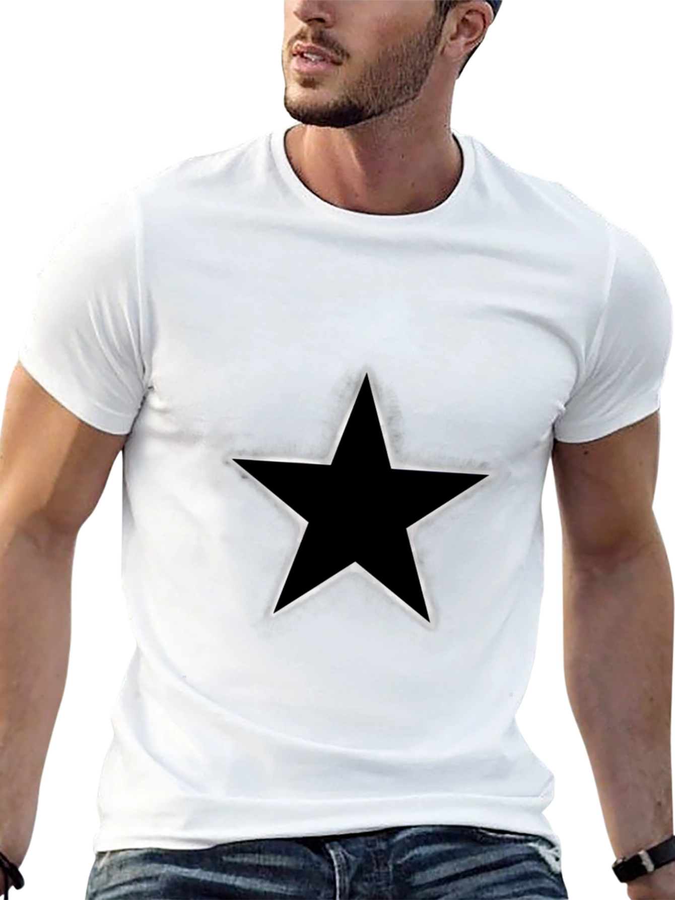 Mens Black Star Graphic T-Shirt - Casual Style