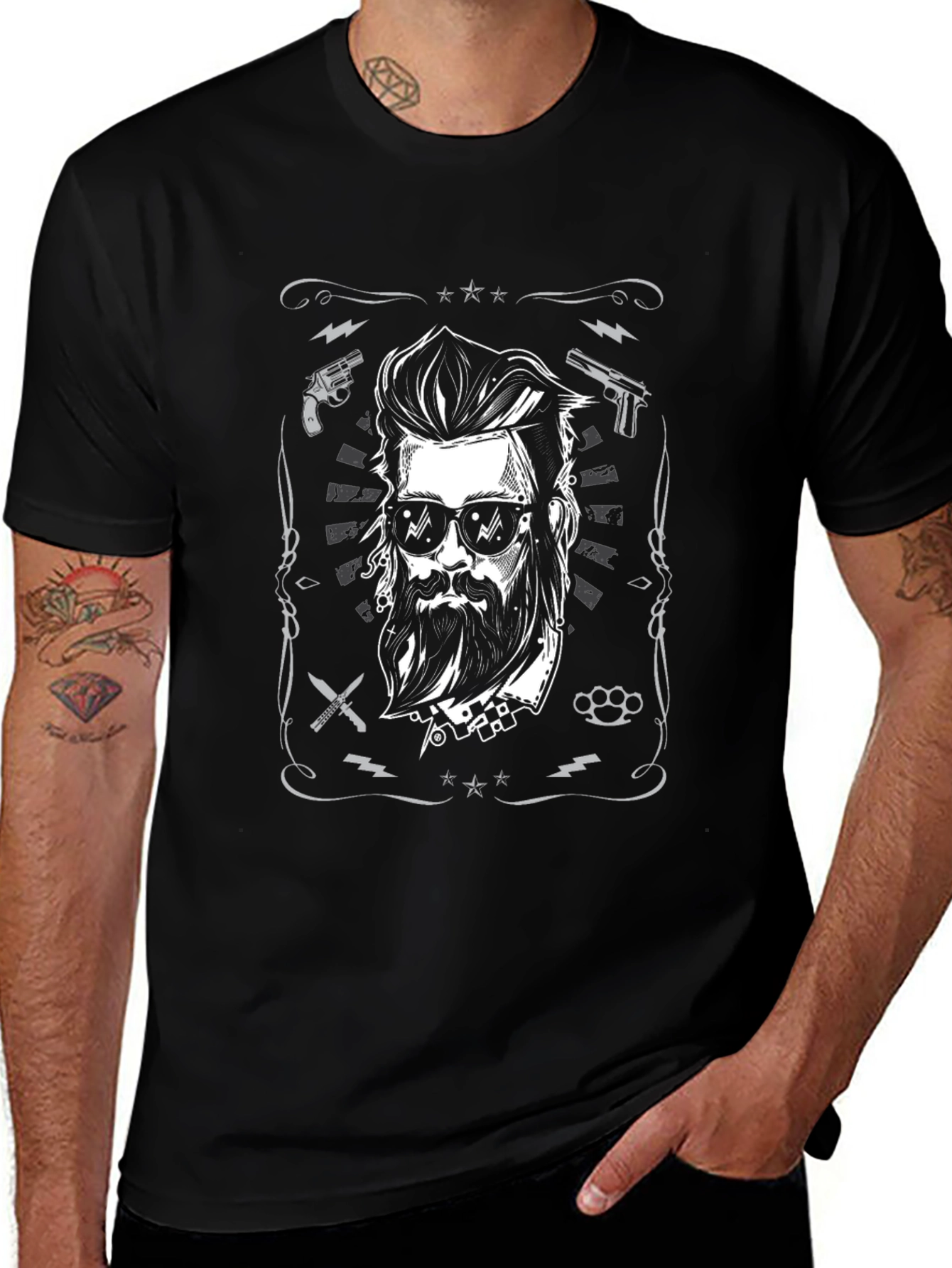 Bearded Biker Graphic Tee - Black Cotton T-Shirt
