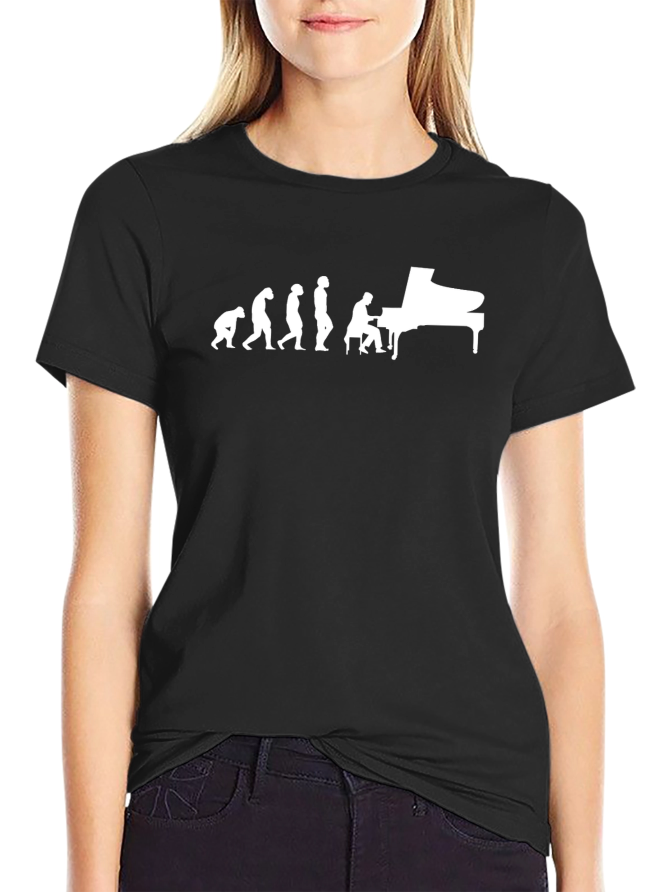 Evolution of Piano Player Black T-Shirt