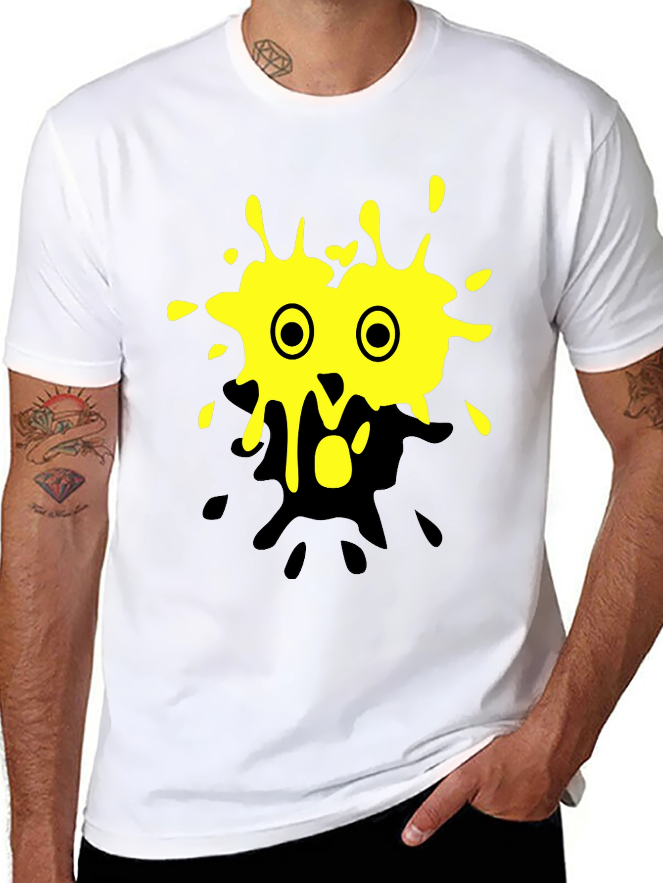 Yellow Splatter Monster Graphic Black T-Shirt