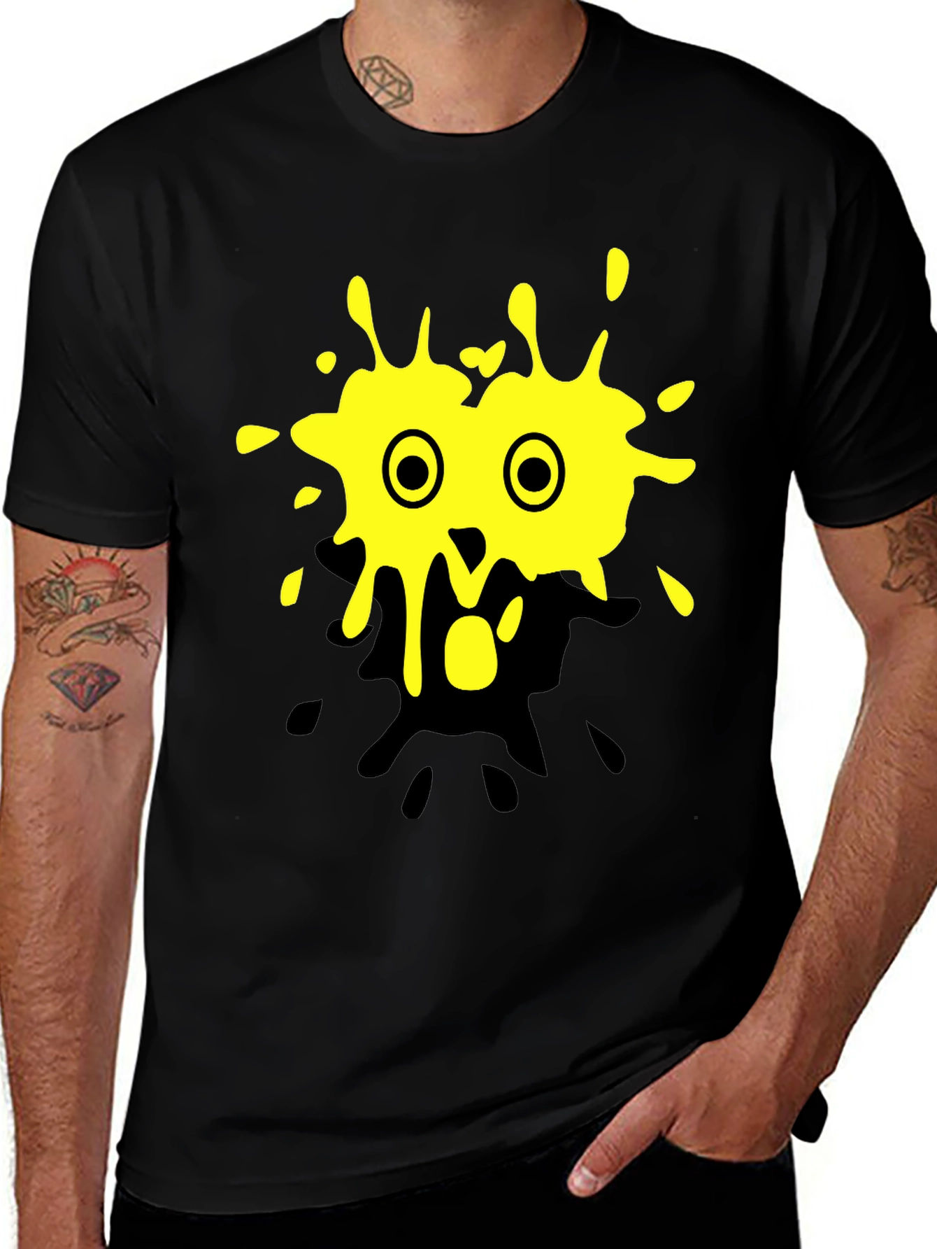 Yellow Splatter Monster Graphic Black T-Shirt