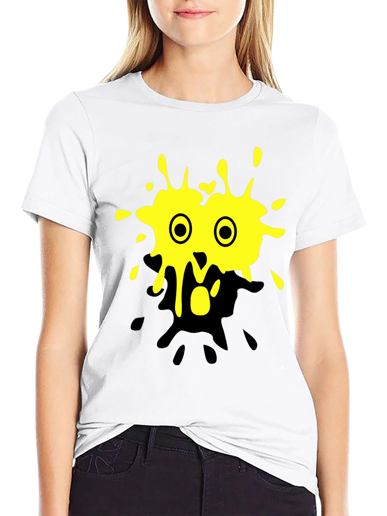 Yellow Splatter Monster Graphic Black T-Shirt