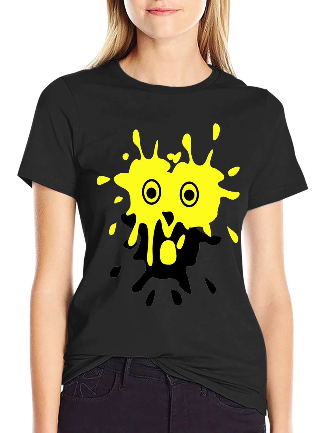 Yellow Splatter Monster Graphic Black T-Shirt