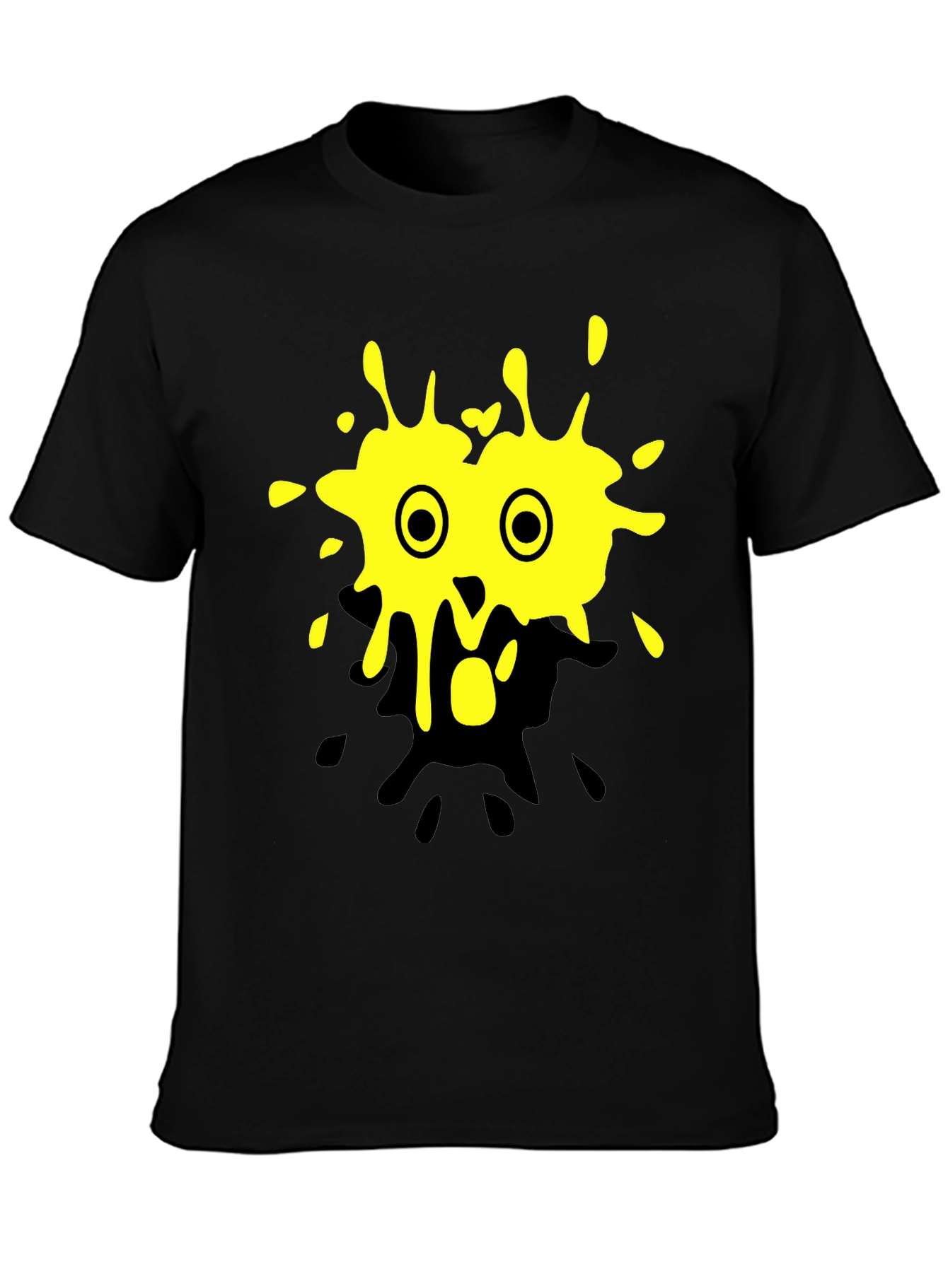 Yellow Splatter Monster Graphic Black T-Shirt