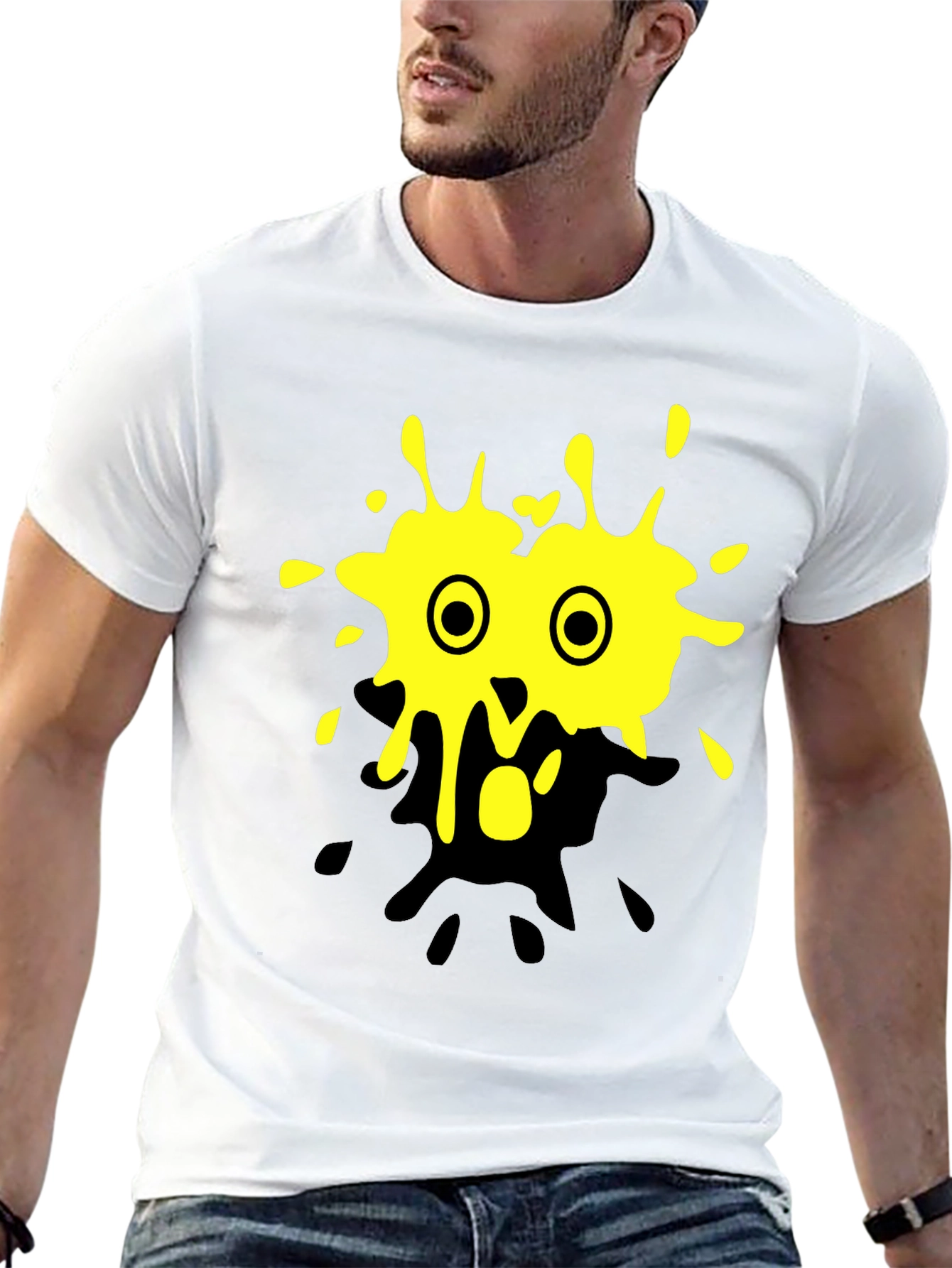 Yellow Splatter Monster Graphic Black T-Shirt