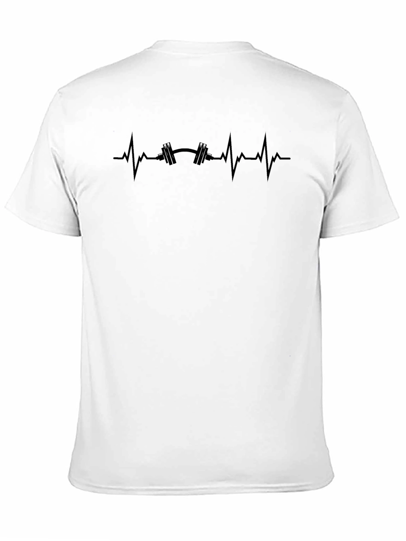Mens Black Fitness Heartbeat Barbell Graphic Tee