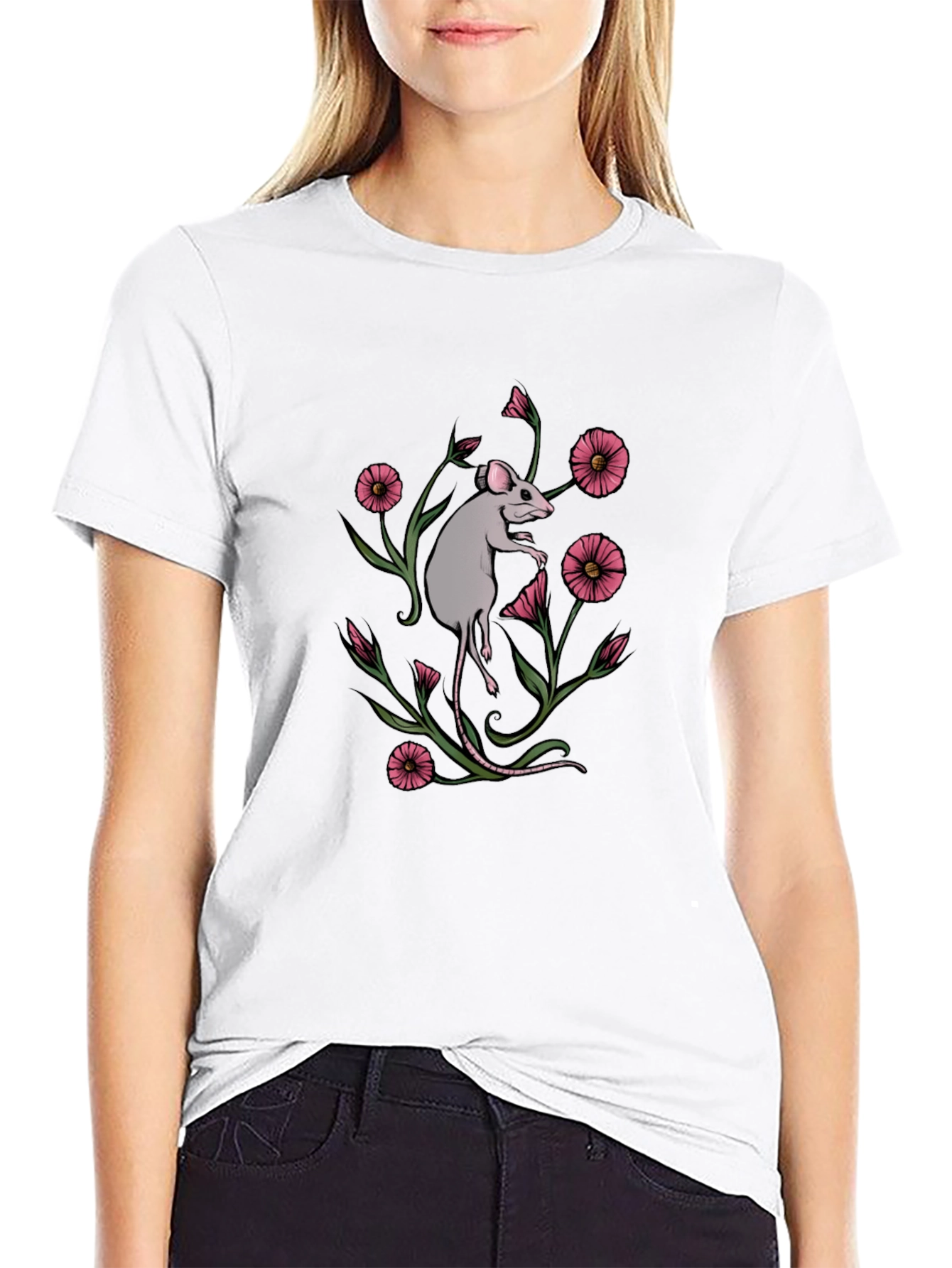 Mouse and Flower Graphic Tee
