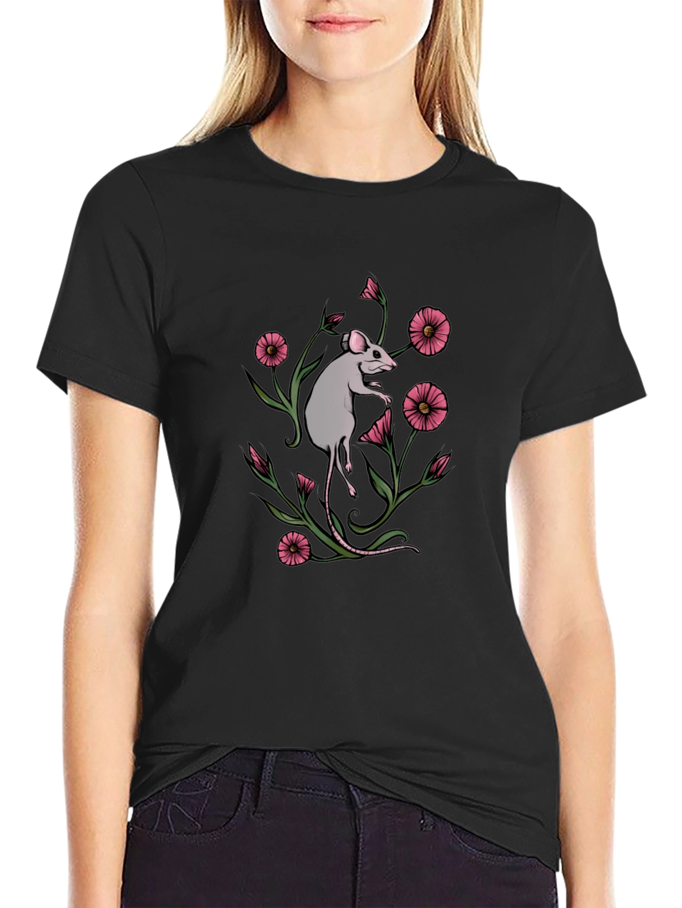 Mouse and Flower Graphic Tee