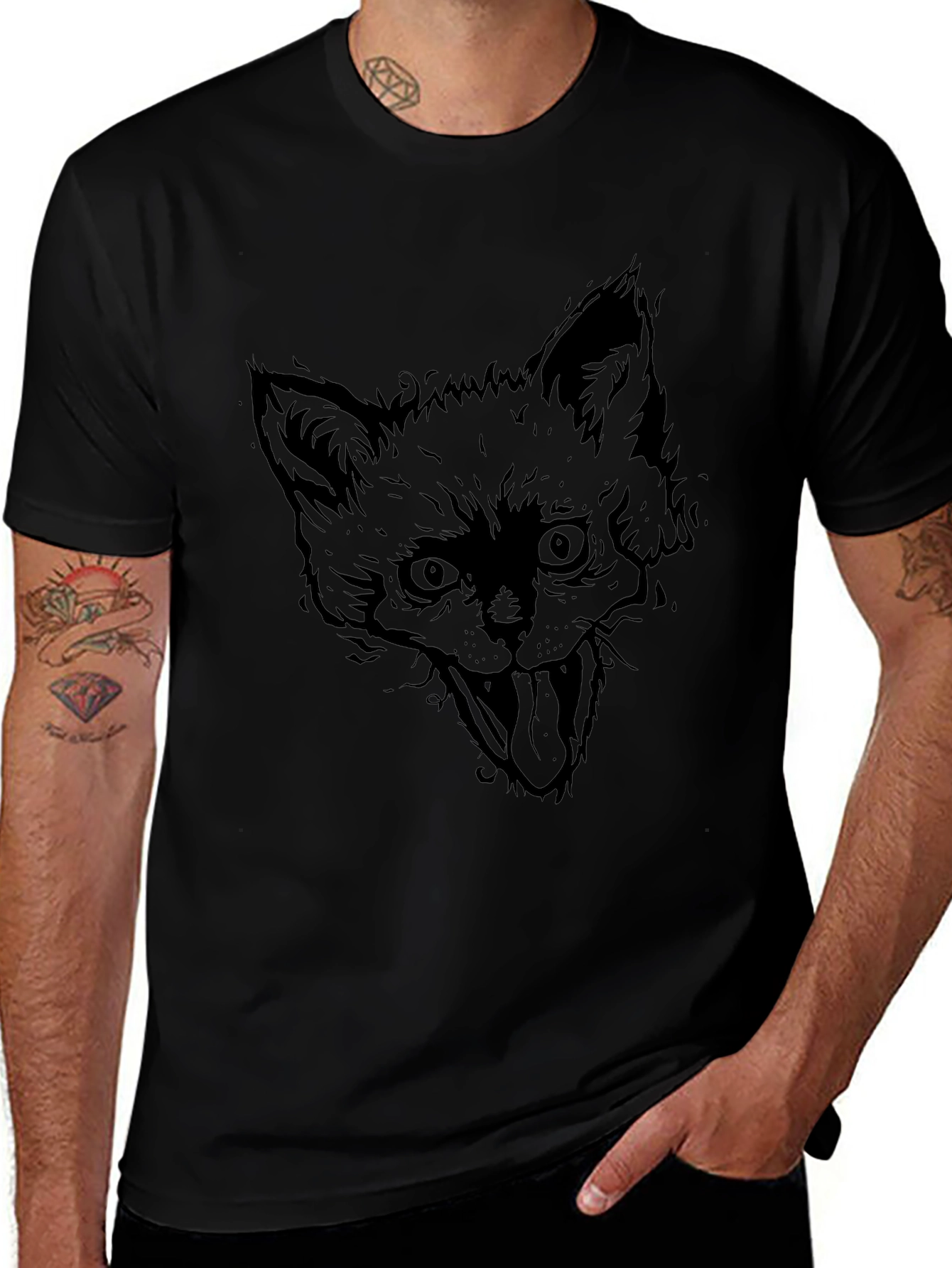 Black Fox Graphic Tee - Mens Crew Neck