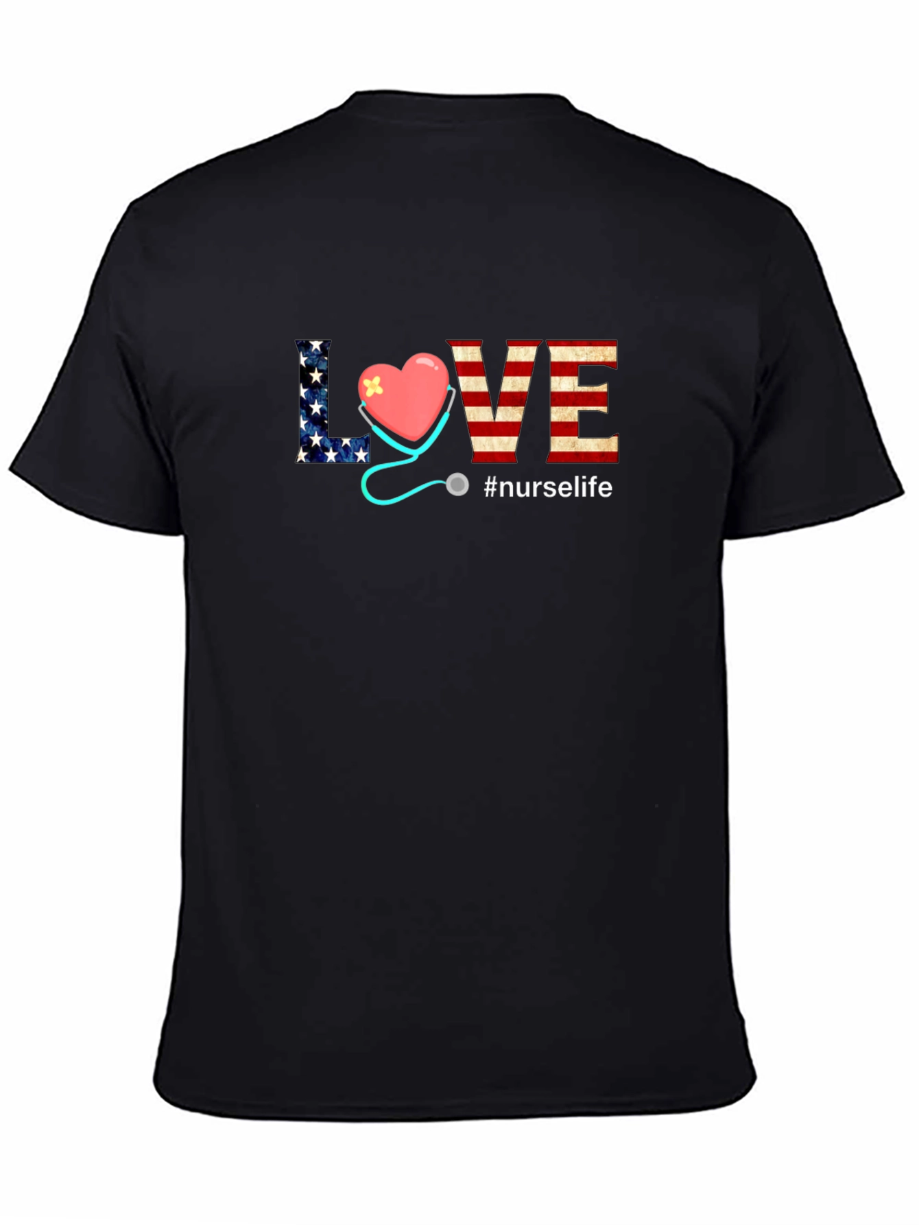 Nurse Life T-Shirt - Patriotic Heart Stethoscope Tee