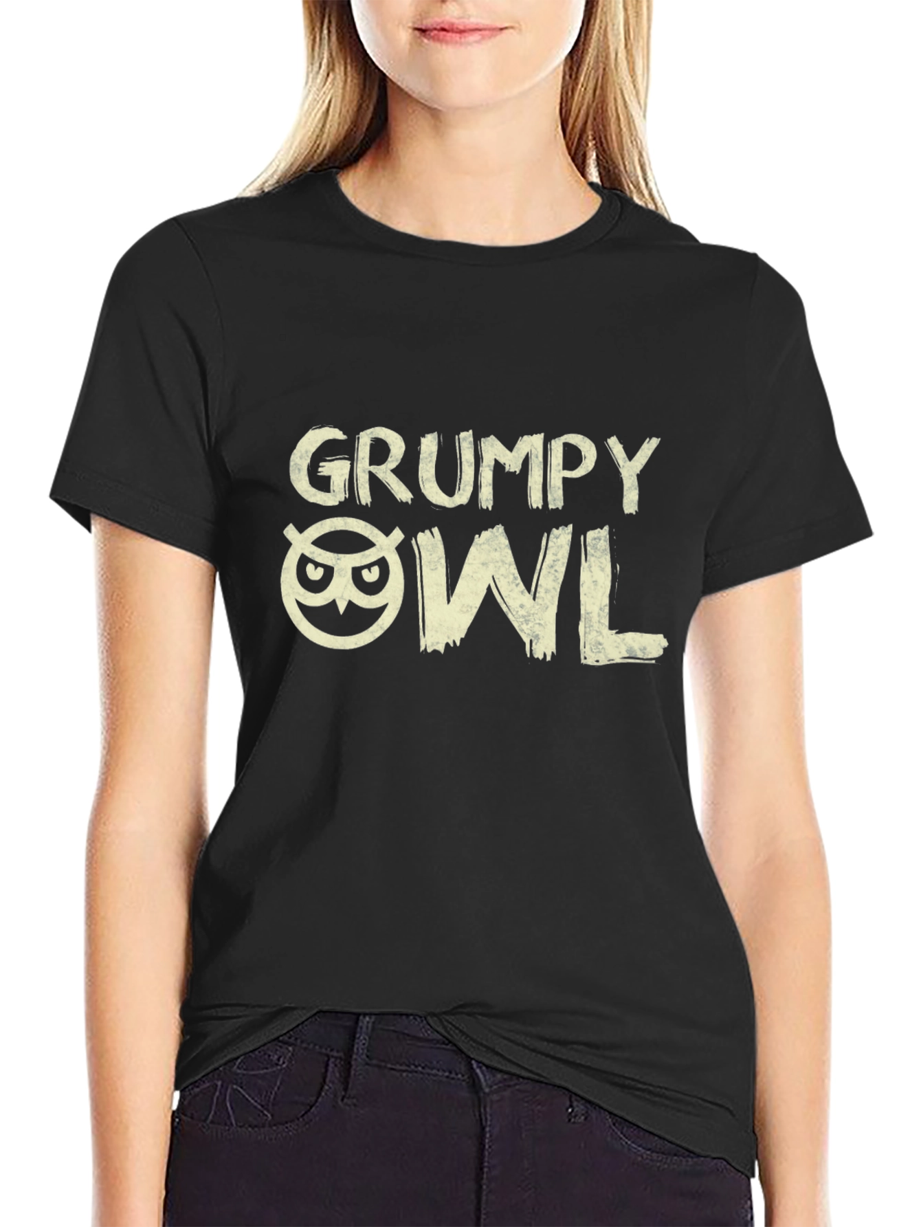 Grumpy Owl Graphic Tee - Black Cotton T-Shirt