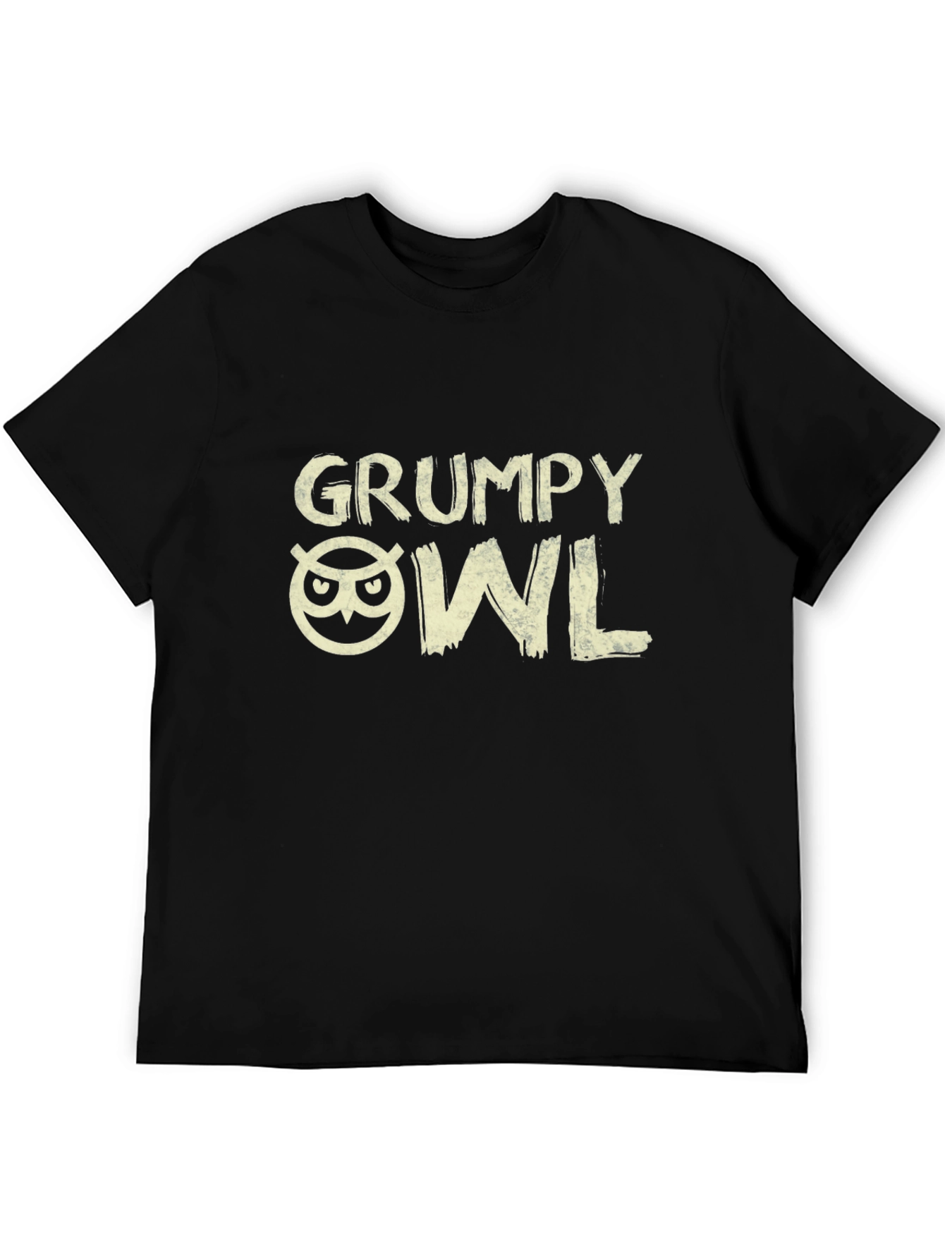 Grumpy Owl Graphic Tee - Black Cotton T-Shirt