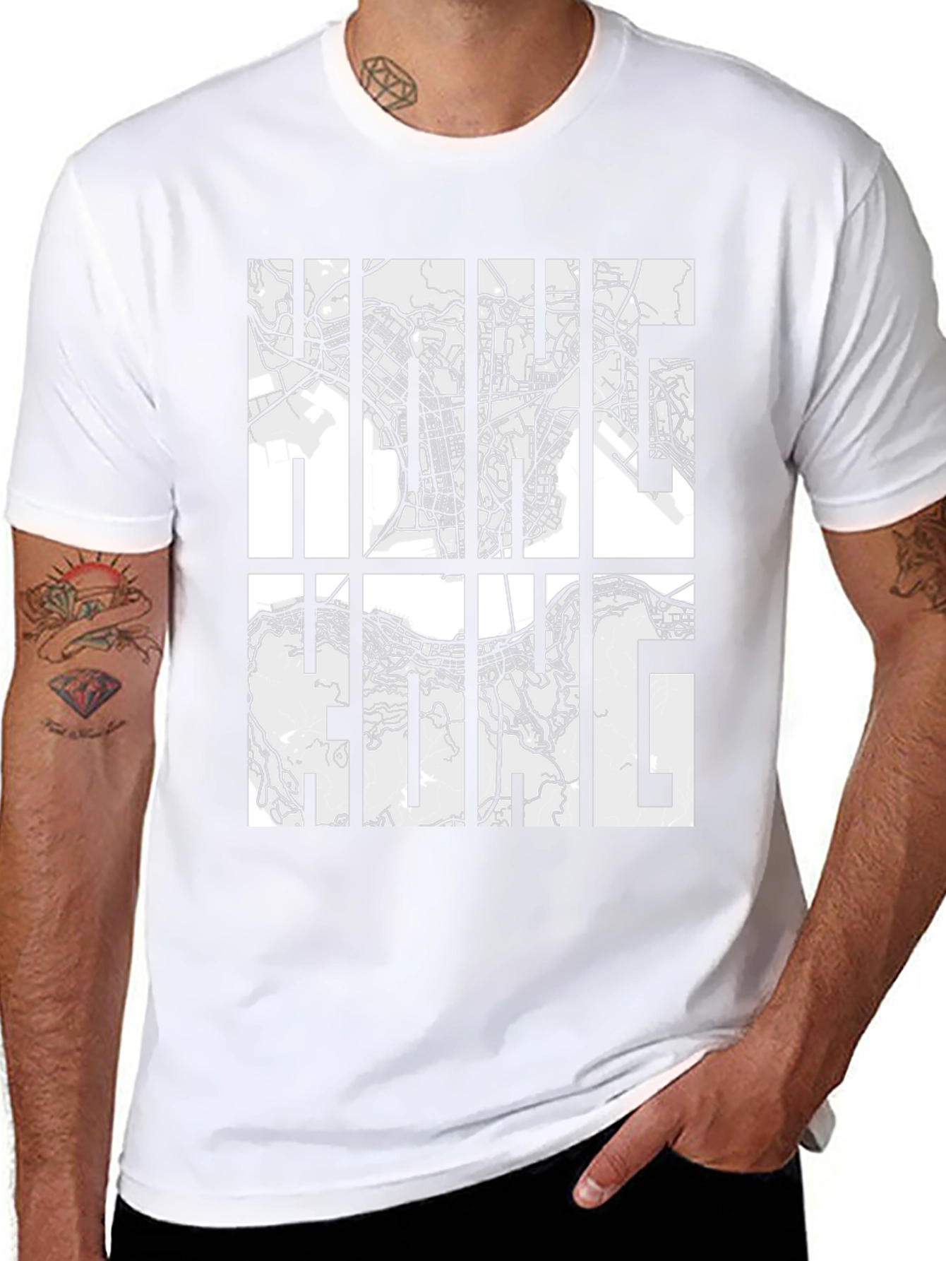Hong Kong Map Graphic Black T-Shirt