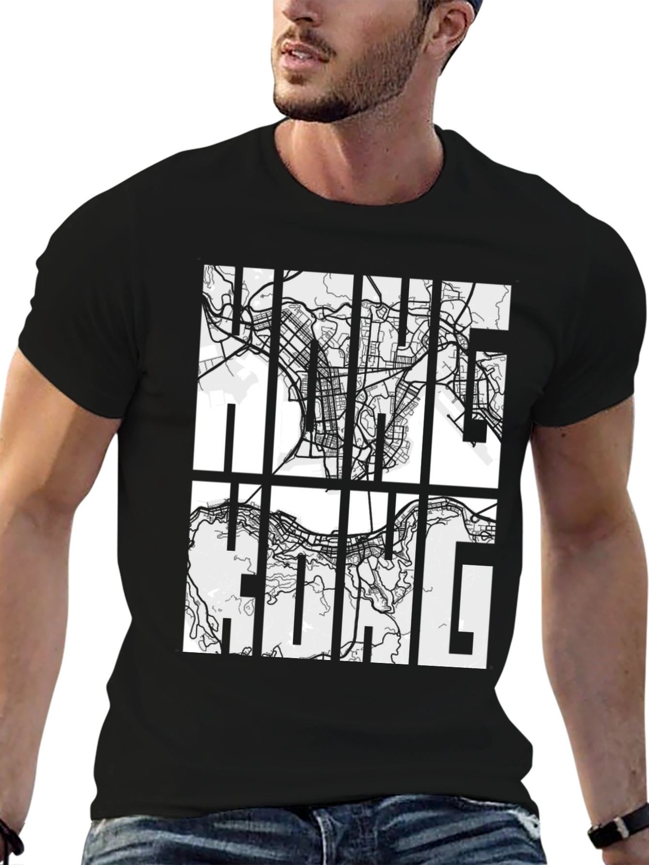 Hong Kong Map Graphic Black T-Shirt