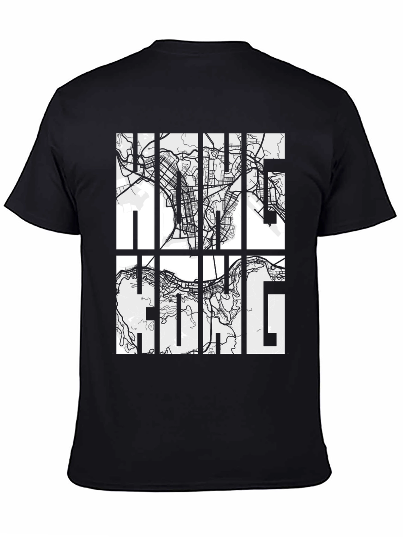 Hong Kong Map Graphic Black T-Shirt