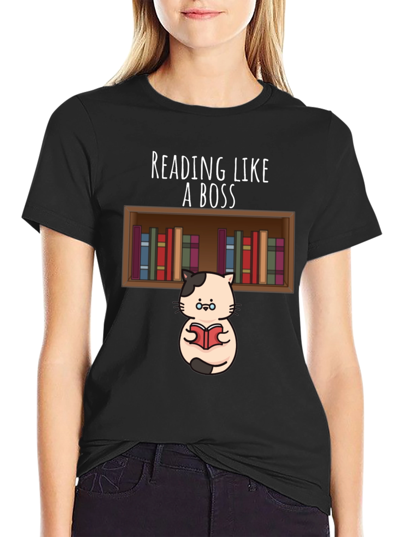 Reading Like A Boss T-Shirt - Cat With Books