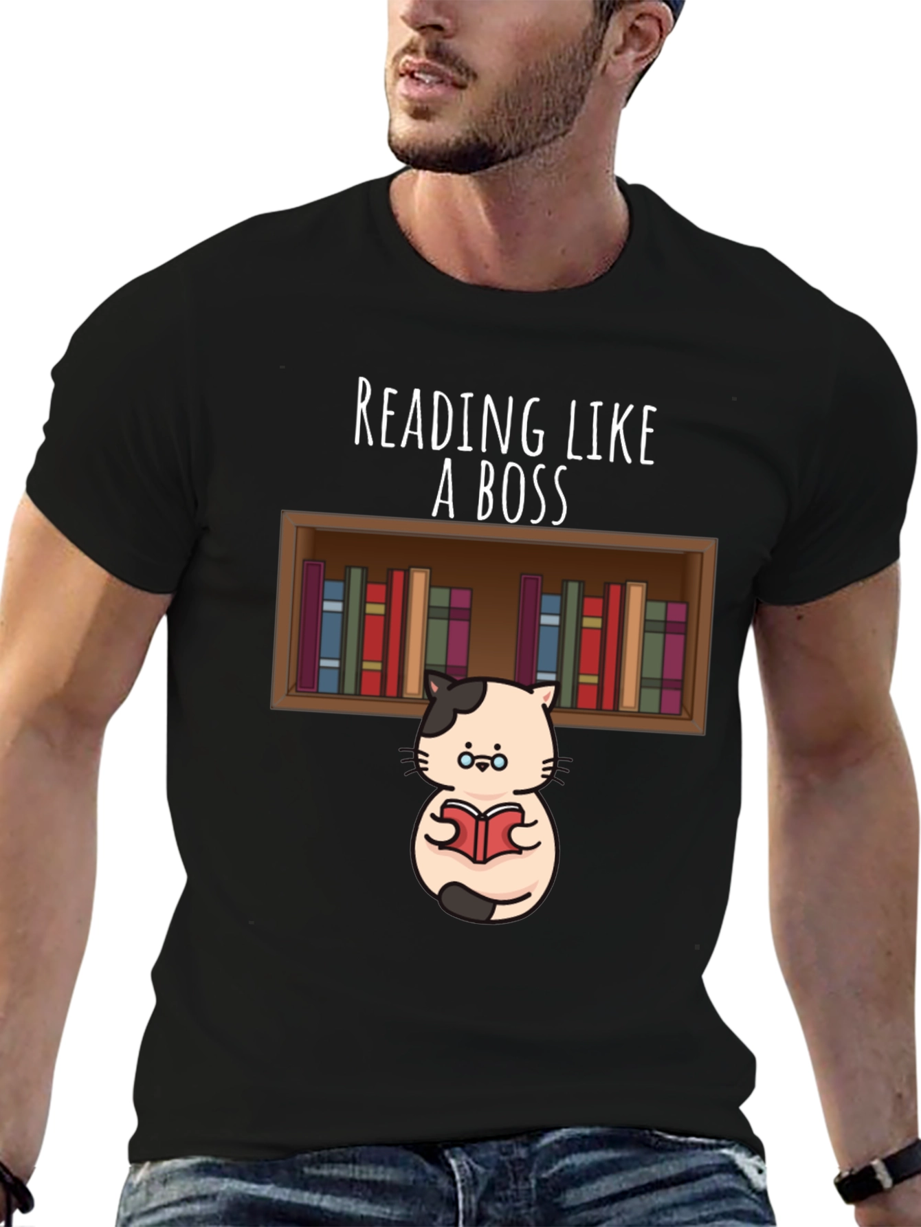 Reading Like A Boss T-Shirt - Cat With Books