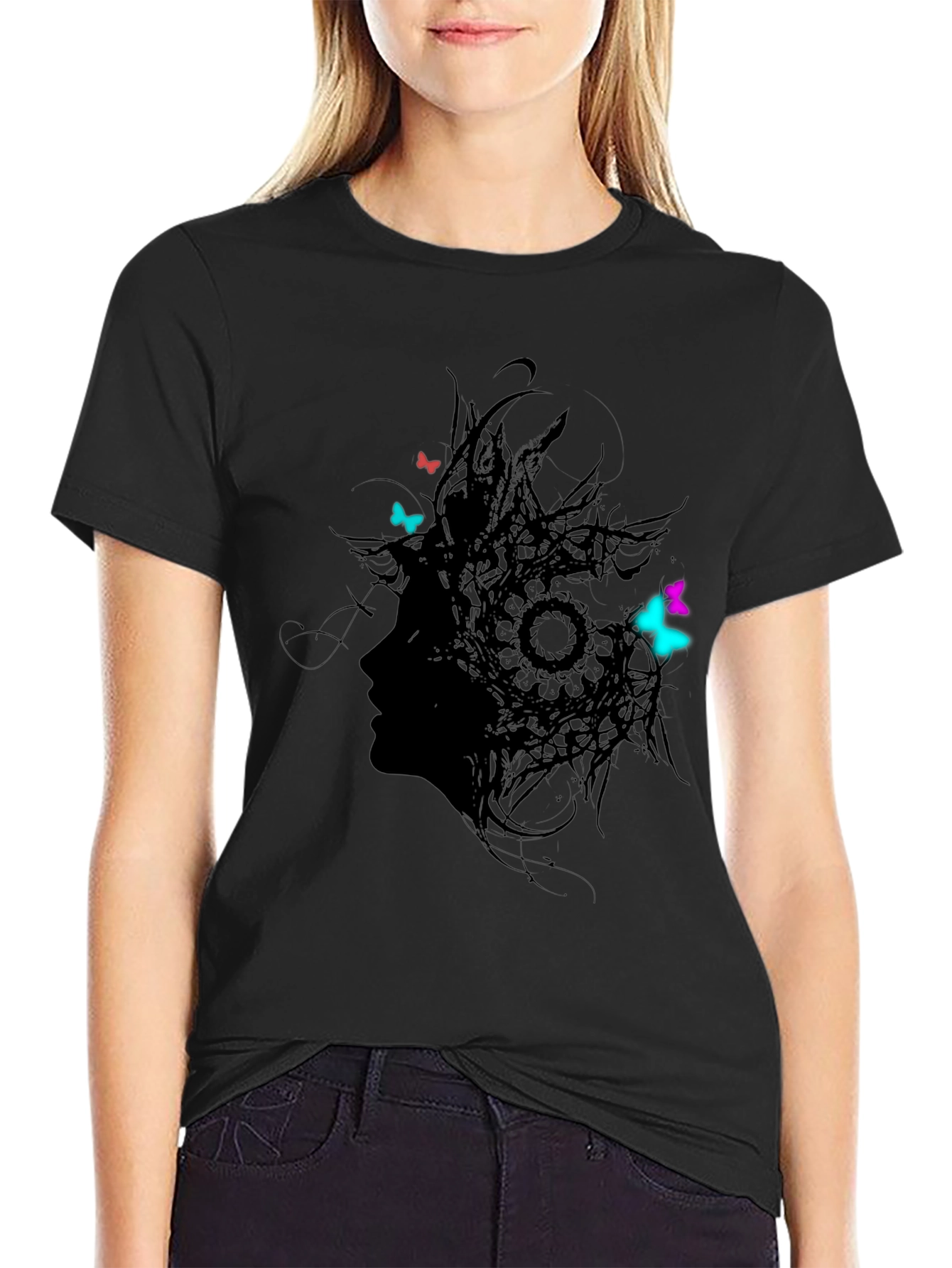Silhouette Butterfly T-Shirt - Artistic Black Tee