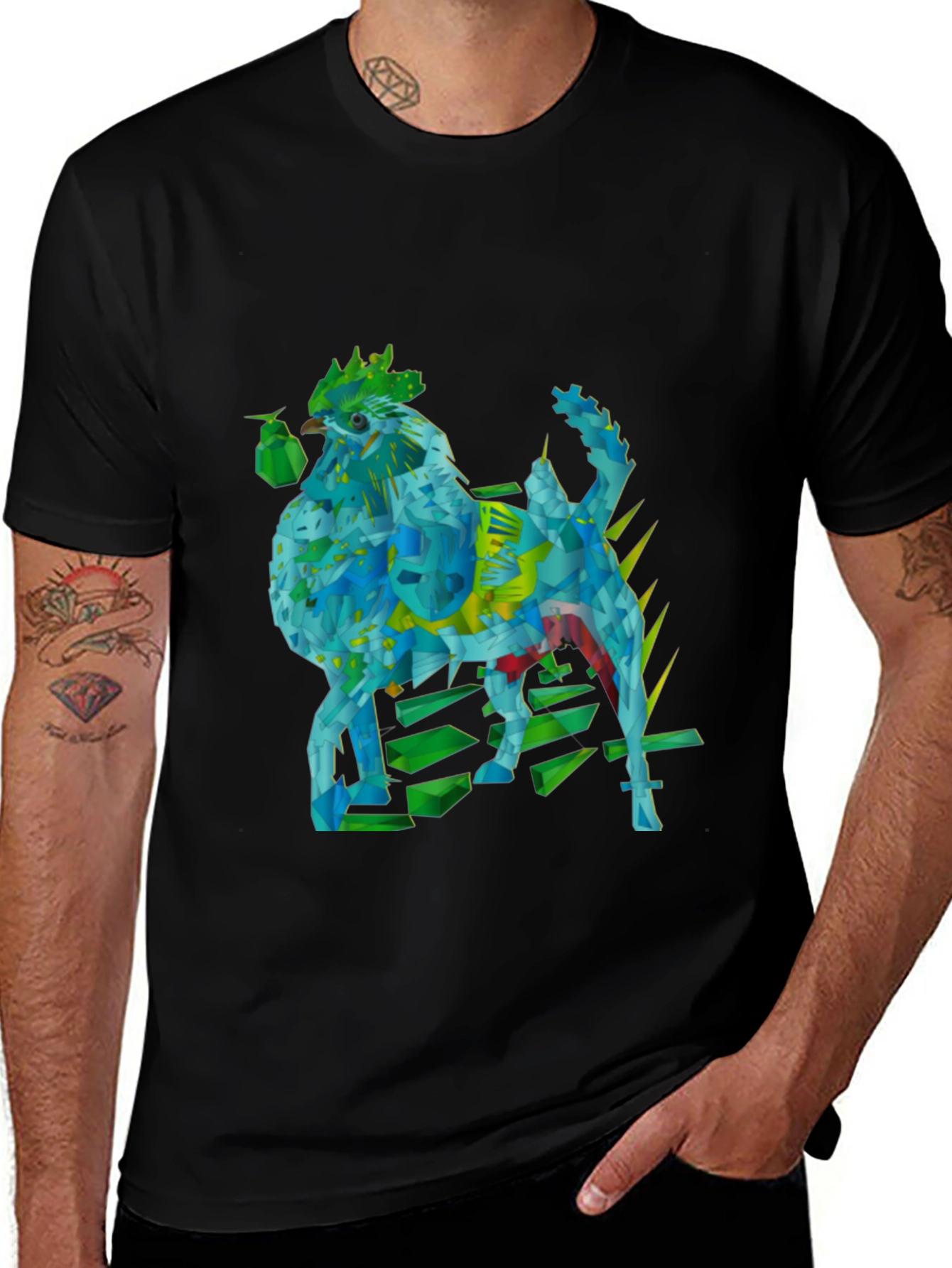 Geometric Rooster Graphic Tee - Modern & Unique