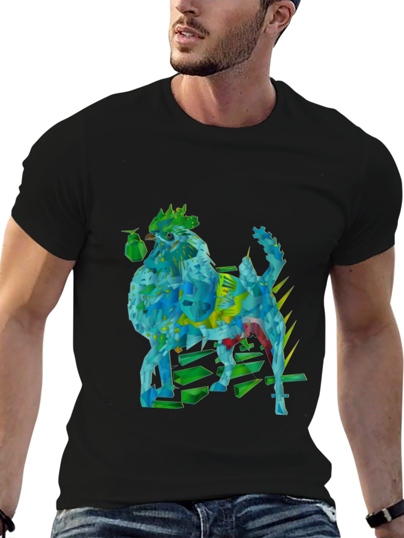 Geometric Rooster Graphic Tee - Modern & Unique