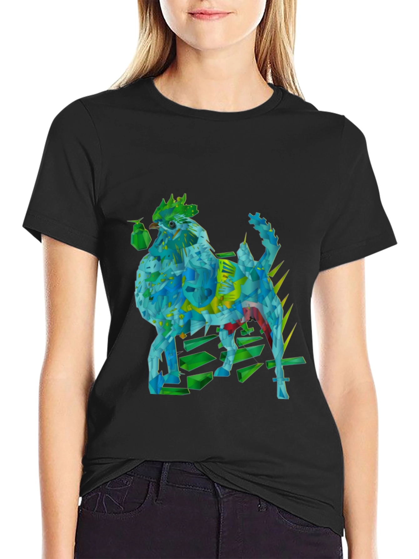 Geometric Rooster Graphic Tee - Modern & Unique