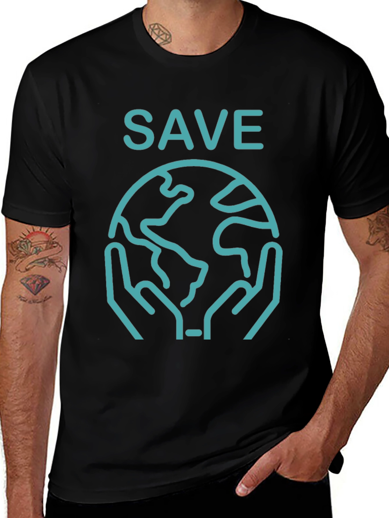 Save Earth Graphic Tee - Black Crew Neck T-Shirt